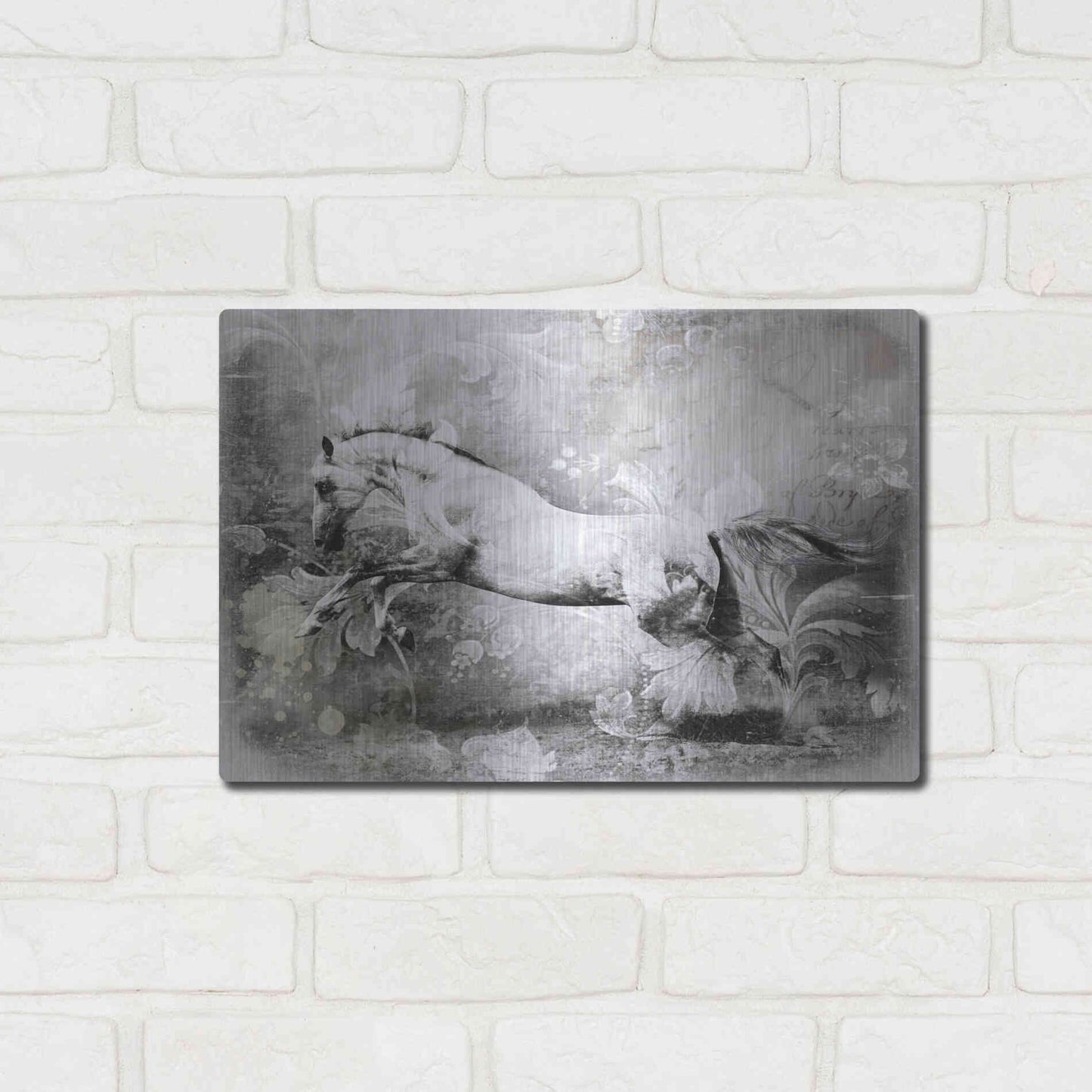 Luxe Metal Art 'White Horse' by GraphINC, Metal Wall Art,16x12