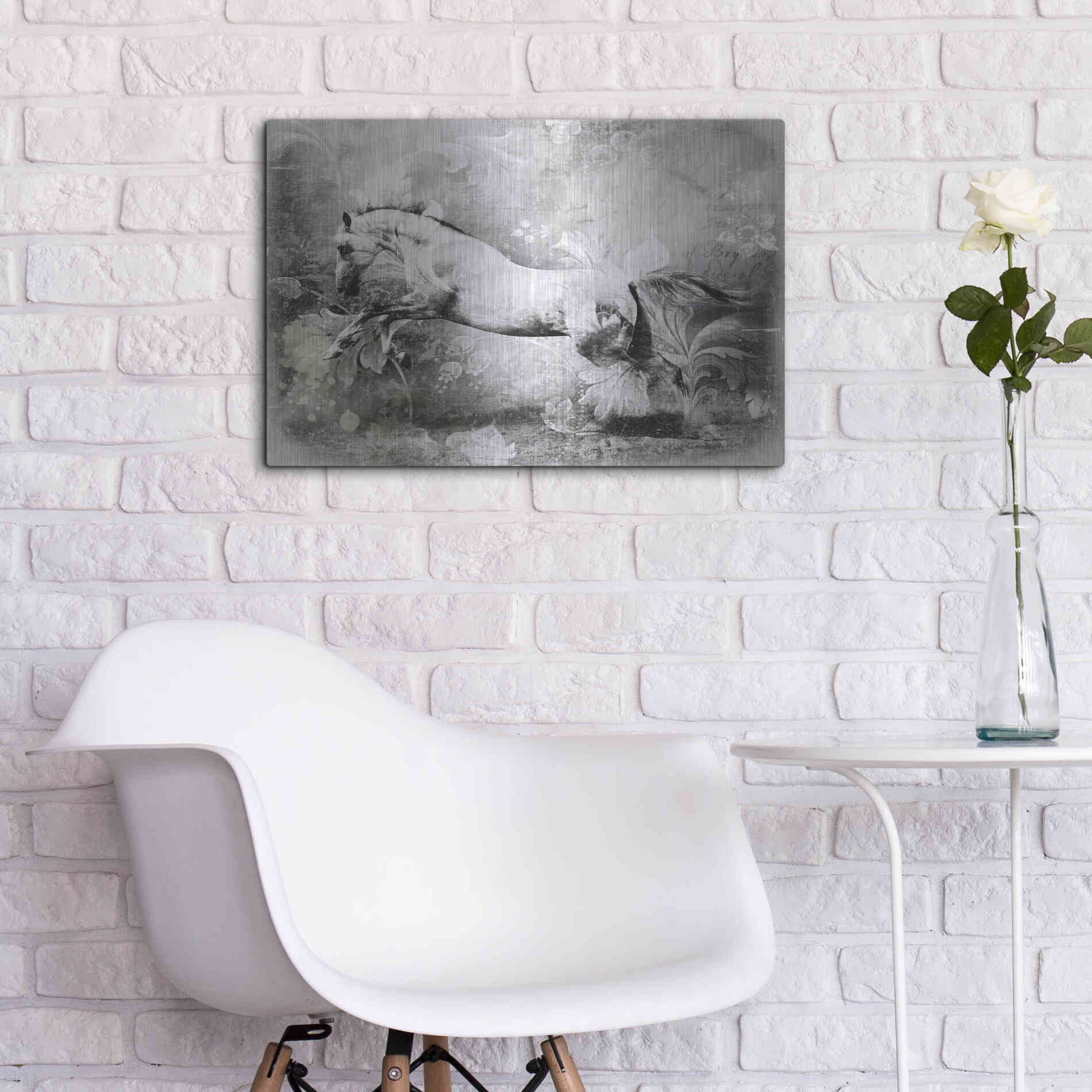 Luxe Metal Art 'White Horse' by GraphINC, Metal Wall Art,24x16