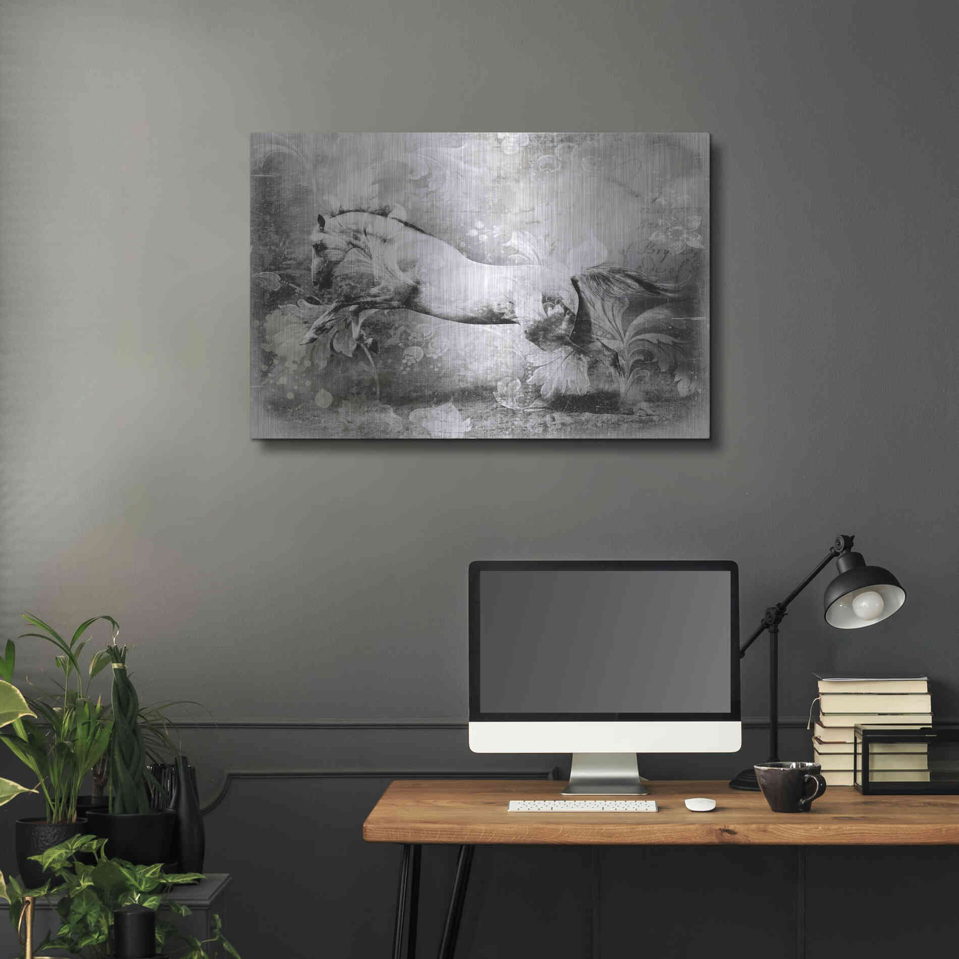 Luxe Metal Art 'White Horse' by GraphINC, Metal Wall Art,36x24