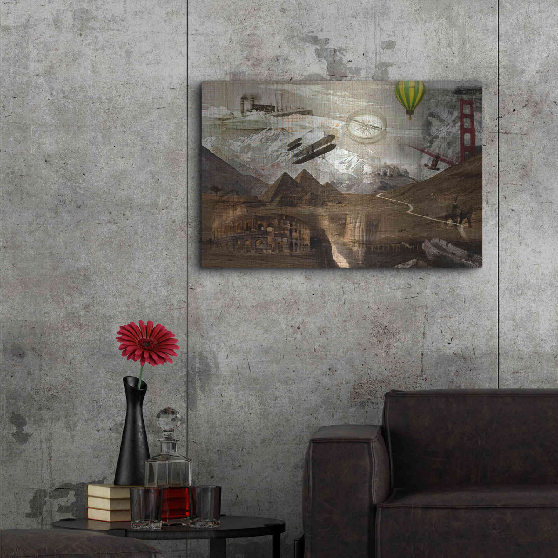 Luxe Metal Art 'World Travel' by GraphINC, Metal Wall Art,36x24