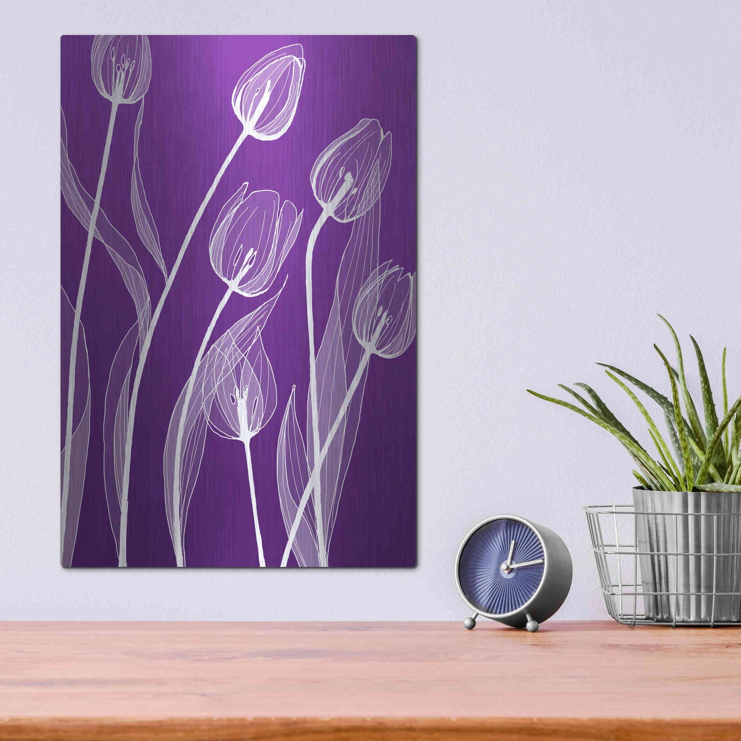 Luxe Metal Art 'X-ray Flowers Purple' by GraphINC, Metal Wall Art,12x16