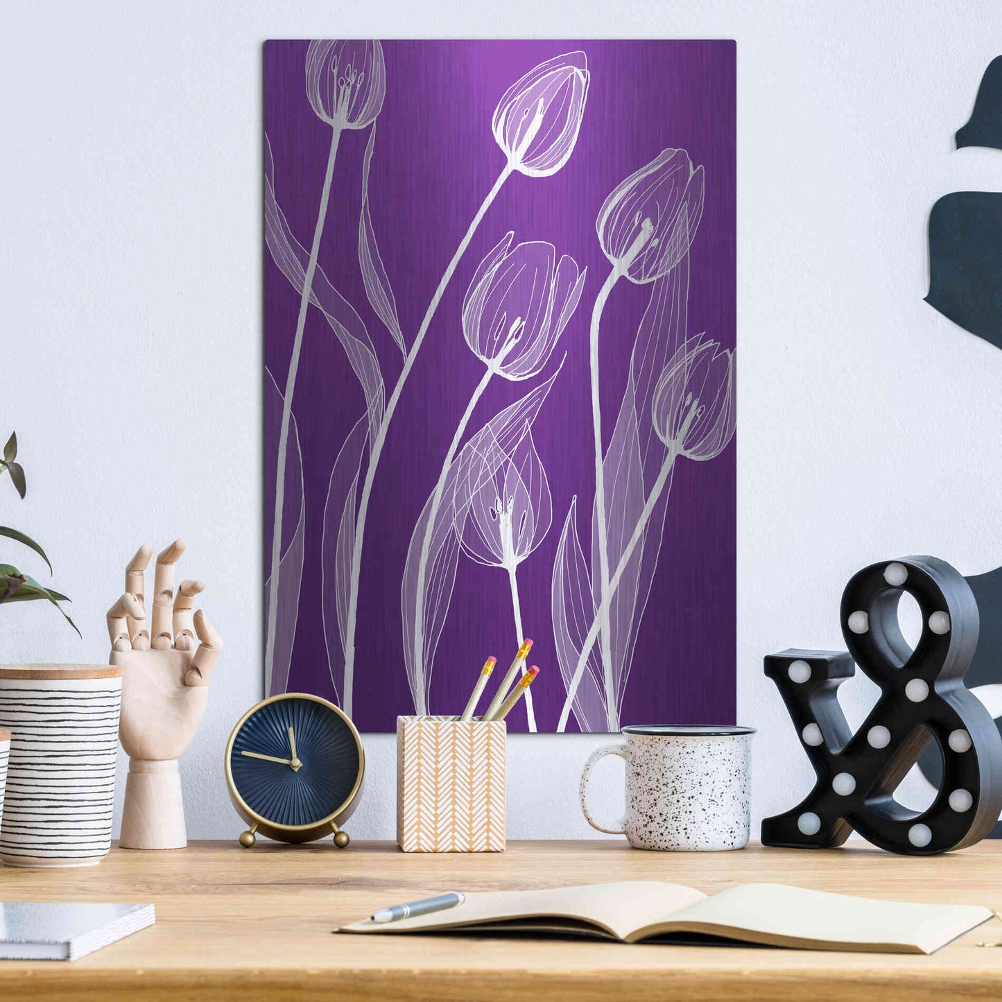 Luxe Metal Art 'X-ray Flowers Purple' by GraphINC, Metal Wall Art,12x16