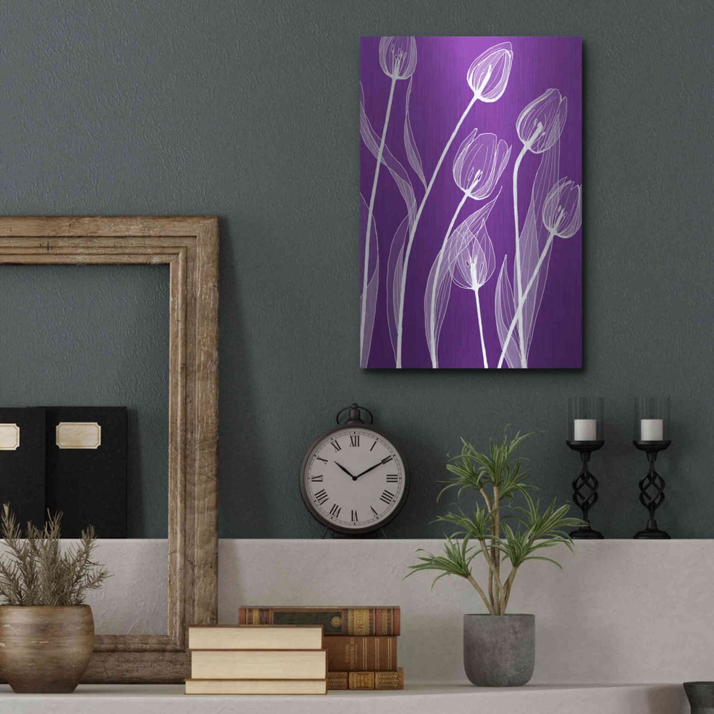 Luxe Metal Art 'X-ray Flowers Purple' by GraphINC, Metal Wall Art,12x16