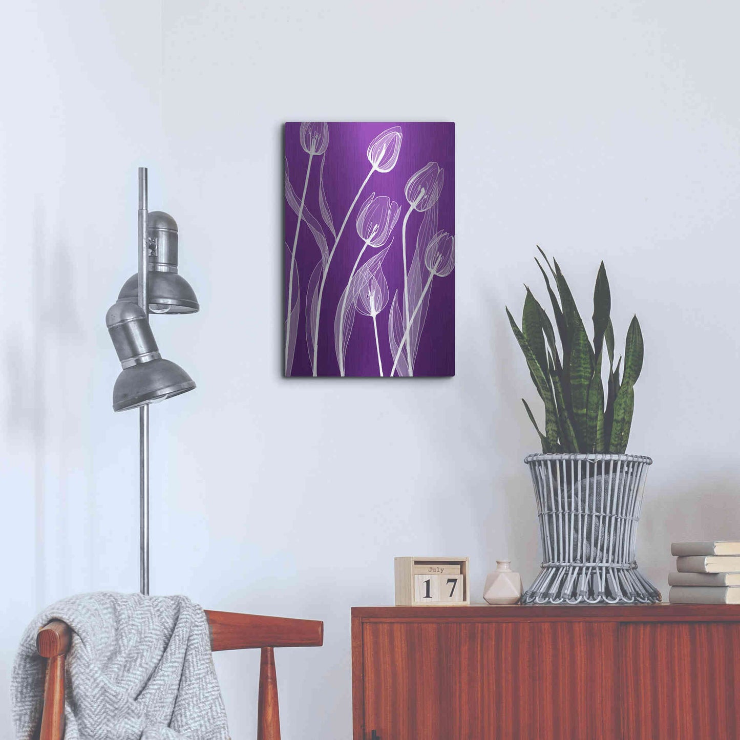 Luxe Metal Art 'X-ray Flowers Purple' by GraphINC, Metal Wall Art,16x24