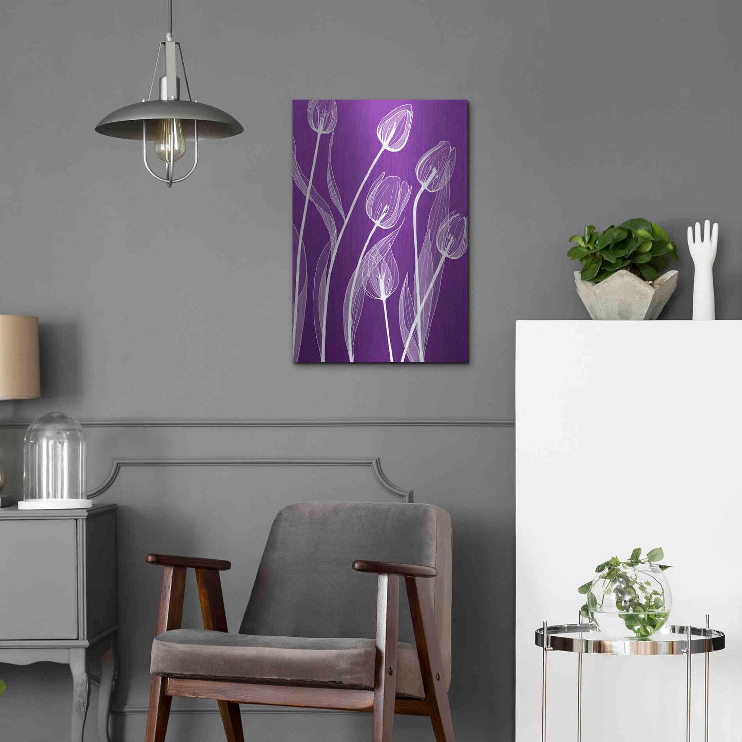 Luxe Metal Art 'X-ray Flowers Purple' by GraphINC, Metal Wall Art,16x24