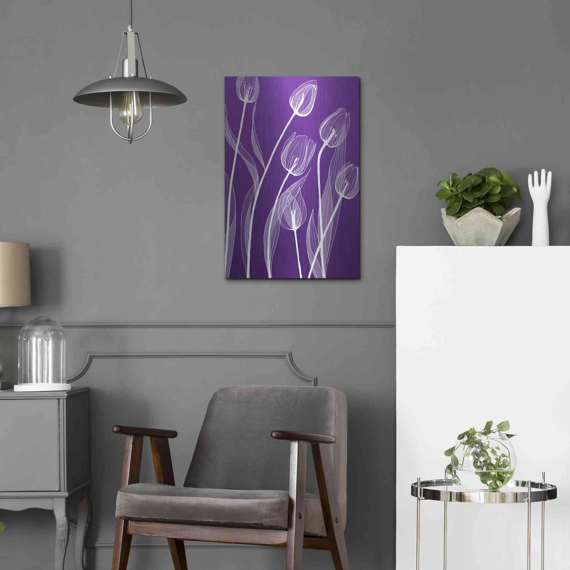 Luxe Metal Art 'X-ray Flowers Purple' by GraphINC, Metal Wall Art,16x24