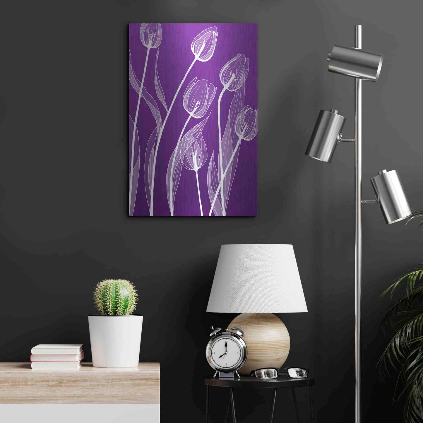 Luxe Metal Art 'X-ray Flowers Purple' by GraphINC, Metal Wall Art,16x24