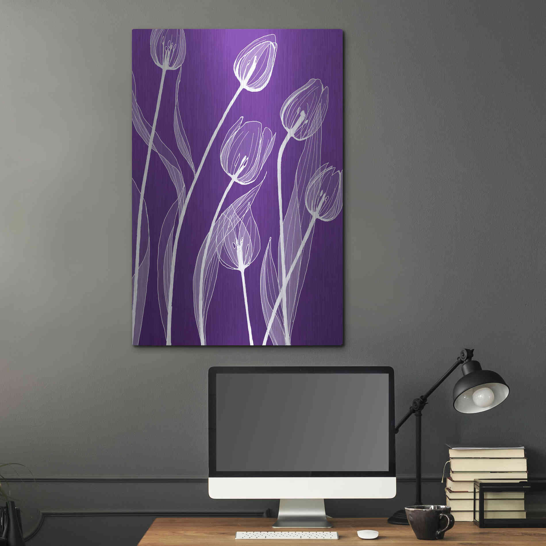 Luxe Metal Art 'X-ray Flowers Purple' by GraphINC, Metal Wall Art,24x36