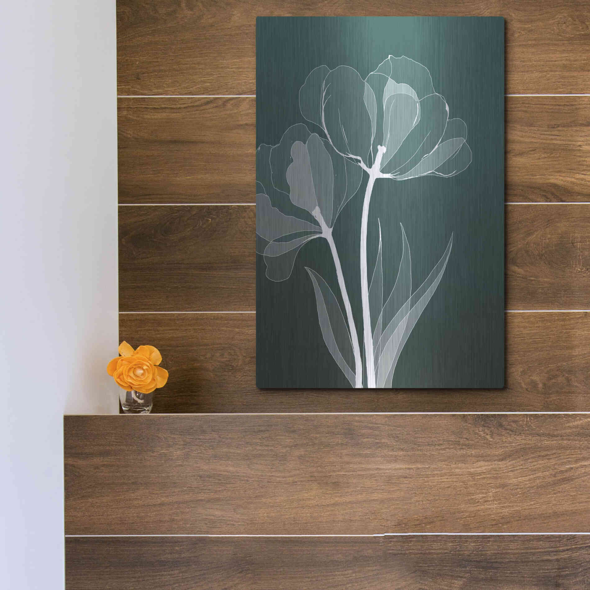 Luxe Metal Art 'X-ray Flowers Green' by GraphINC, Metal Wall Art,12x16