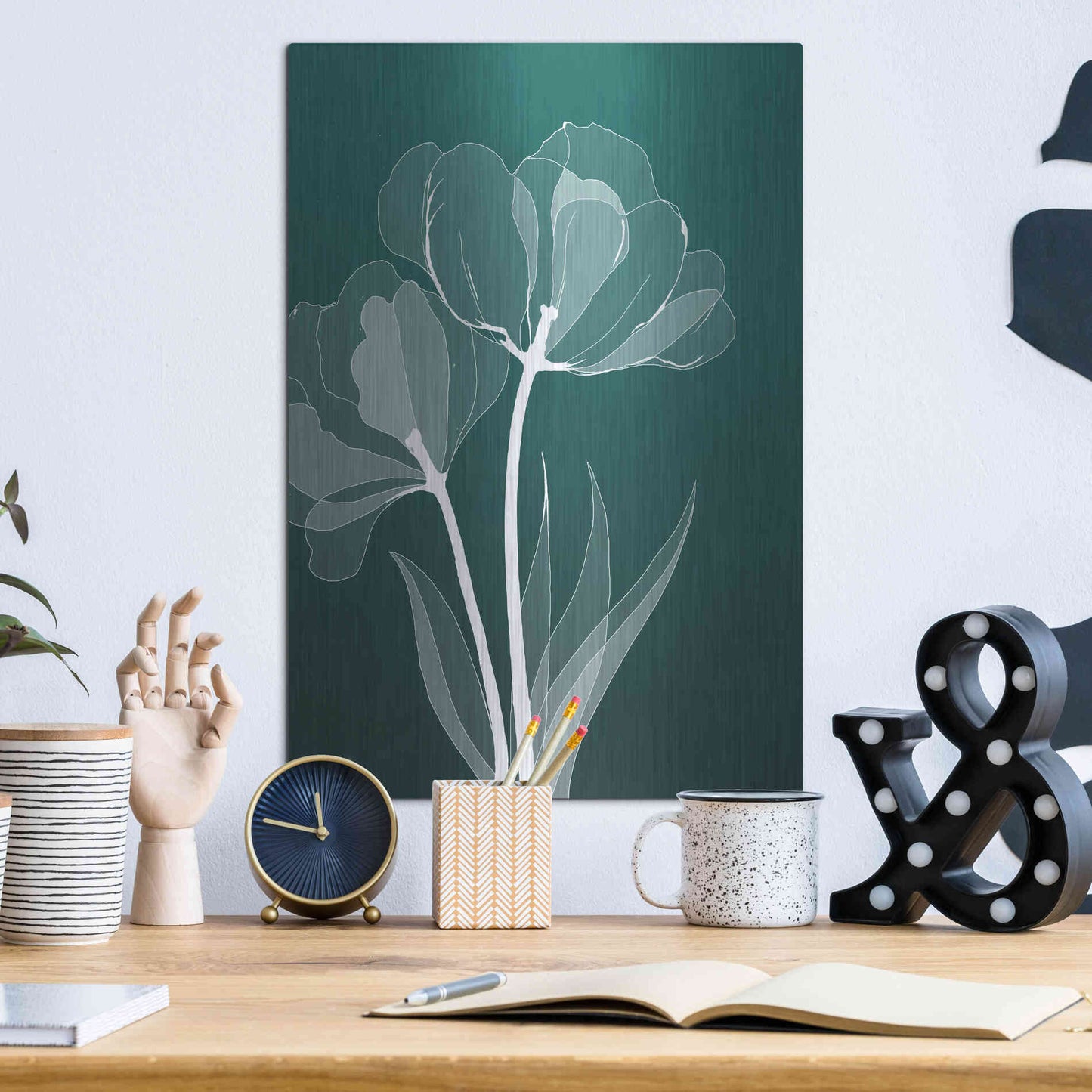 Luxe Metal Art 'X-ray Flowers Green' by GraphINC, Metal Wall Art,12x16