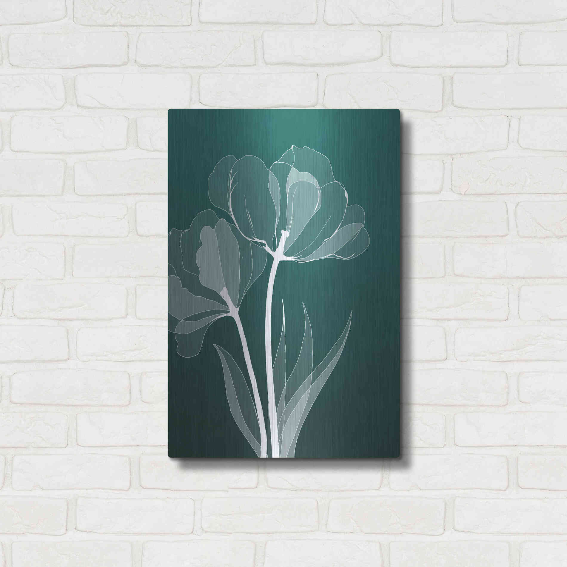 Luxe Metal Art 'X-ray Flowers Green' by GraphINC, Metal Wall Art,16x24