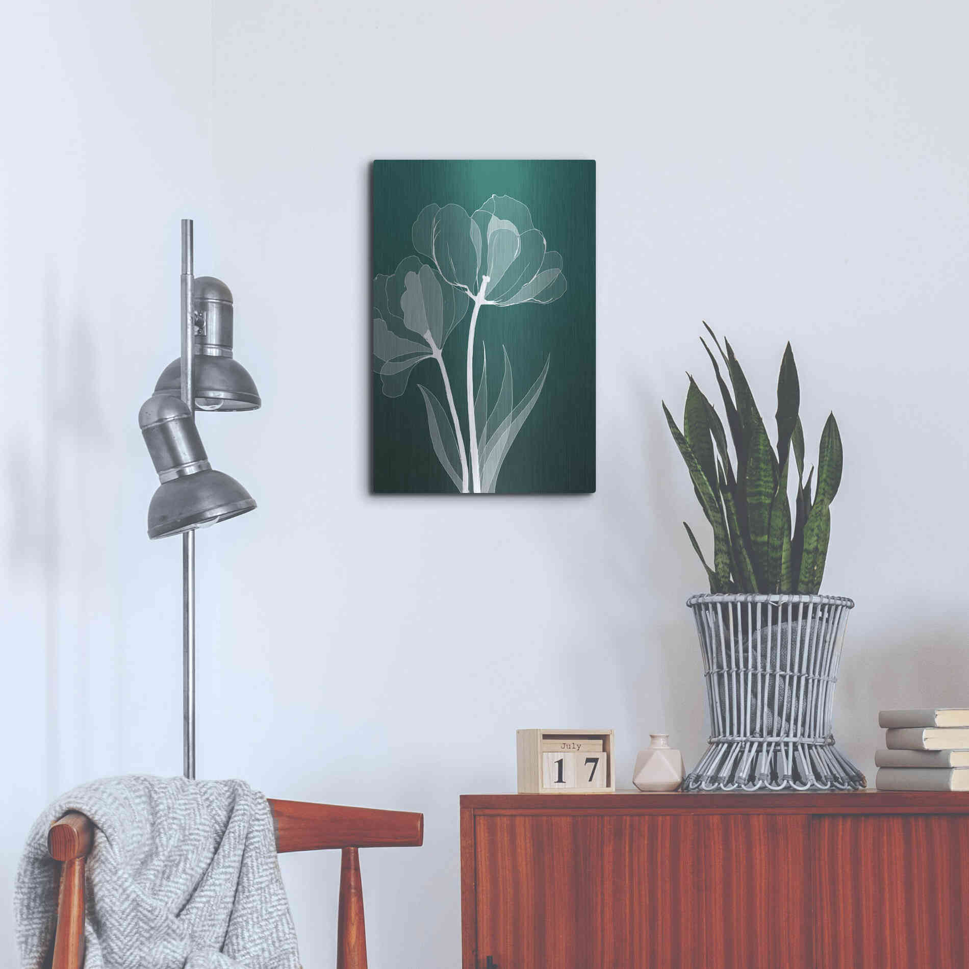 Luxe Metal Art 'X-ray Flowers Green' by GraphINC, Metal Wall Art,16x24