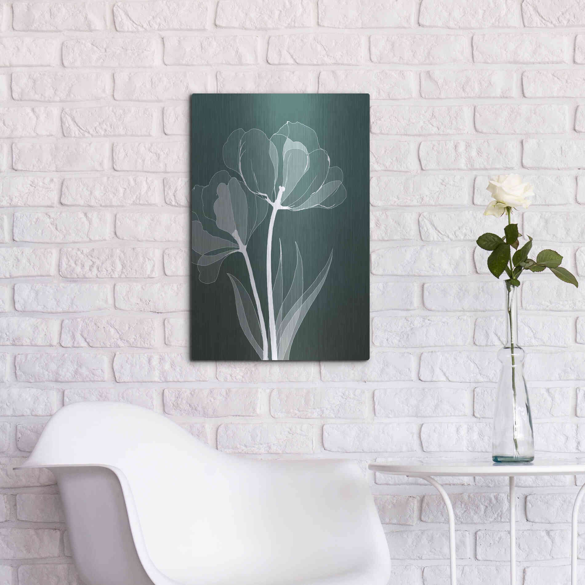 Luxe Metal Art 'X-ray Flowers Green' by GraphINC, Metal Wall Art,16x24