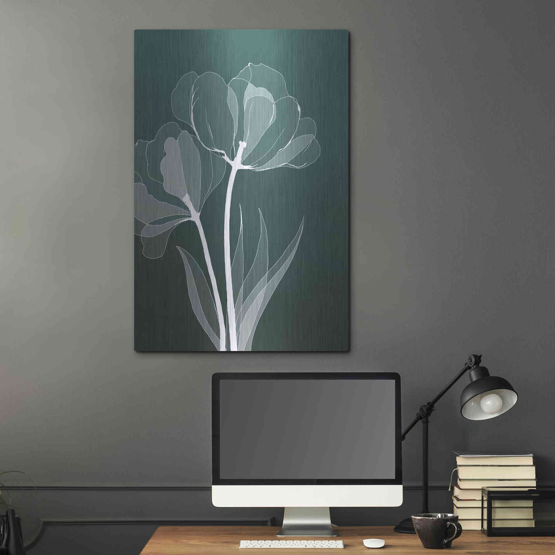 Luxe Metal Art 'X-ray Flowers Green' by GraphINC, Metal Wall Art,24x36