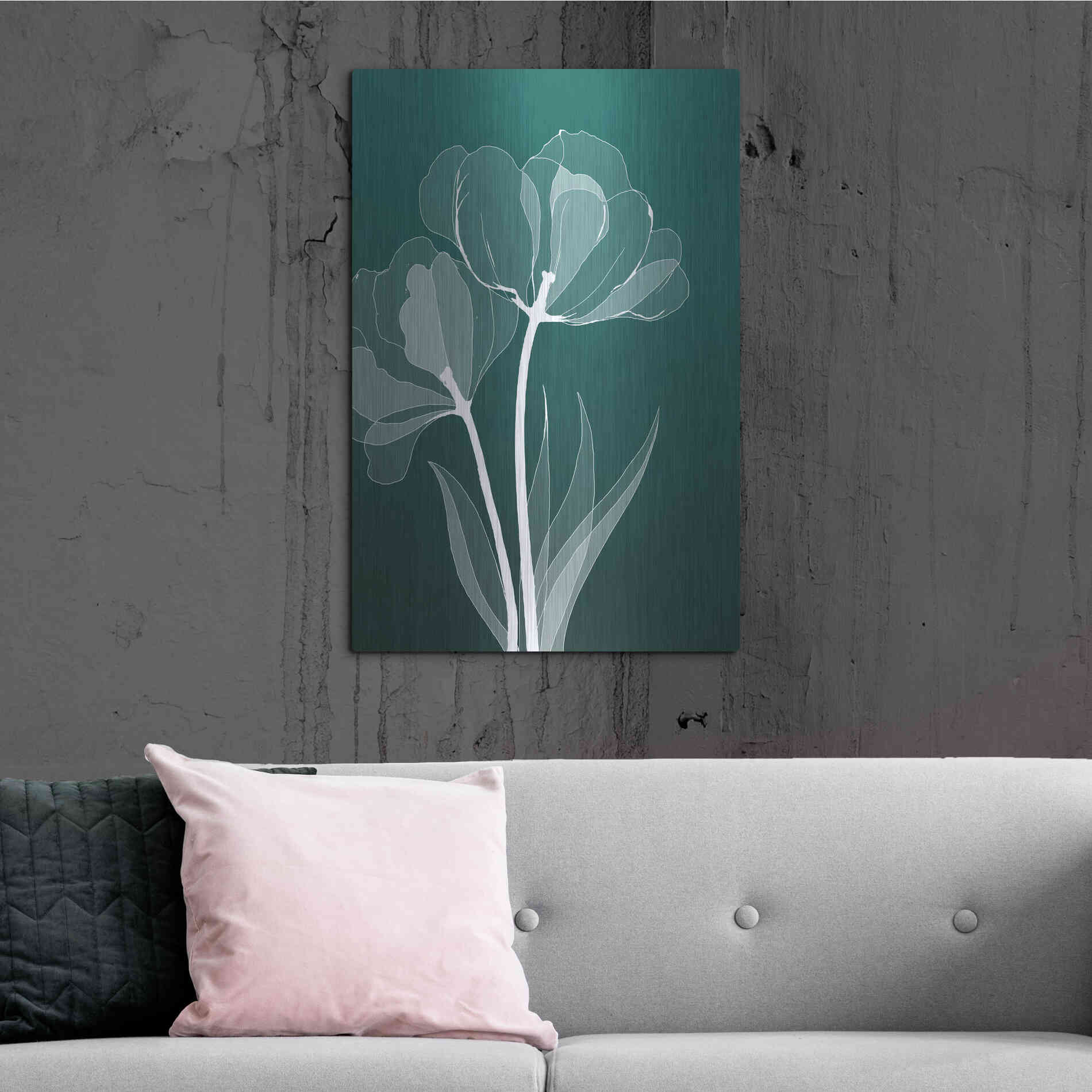 Luxe Metal Art 'X-ray Flowers Green' by GraphINC, Metal Wall Art,24x36