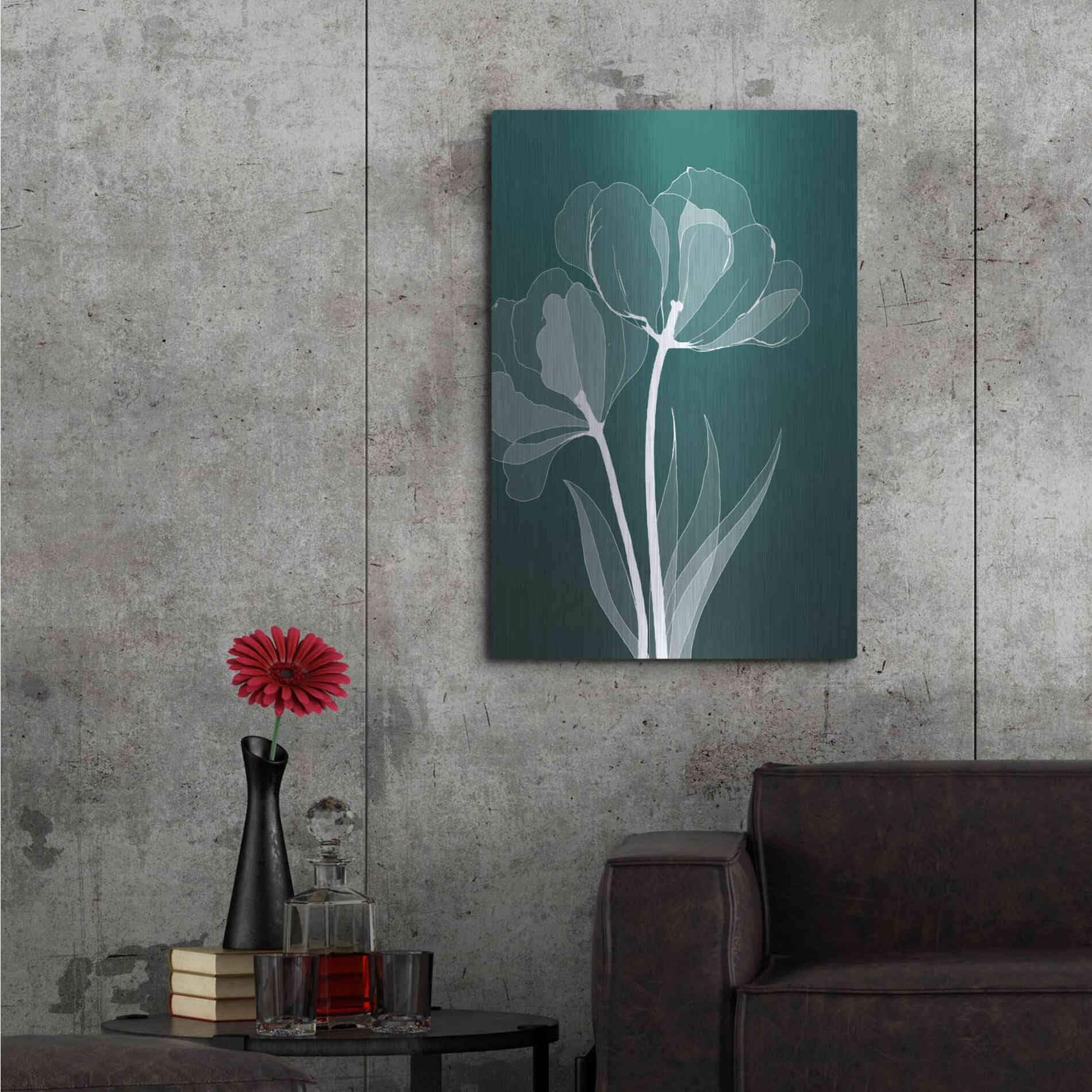 Luxe Metal Art 'X-ray Flowers Green' by GraphINC, Metal Wall Art,24x36