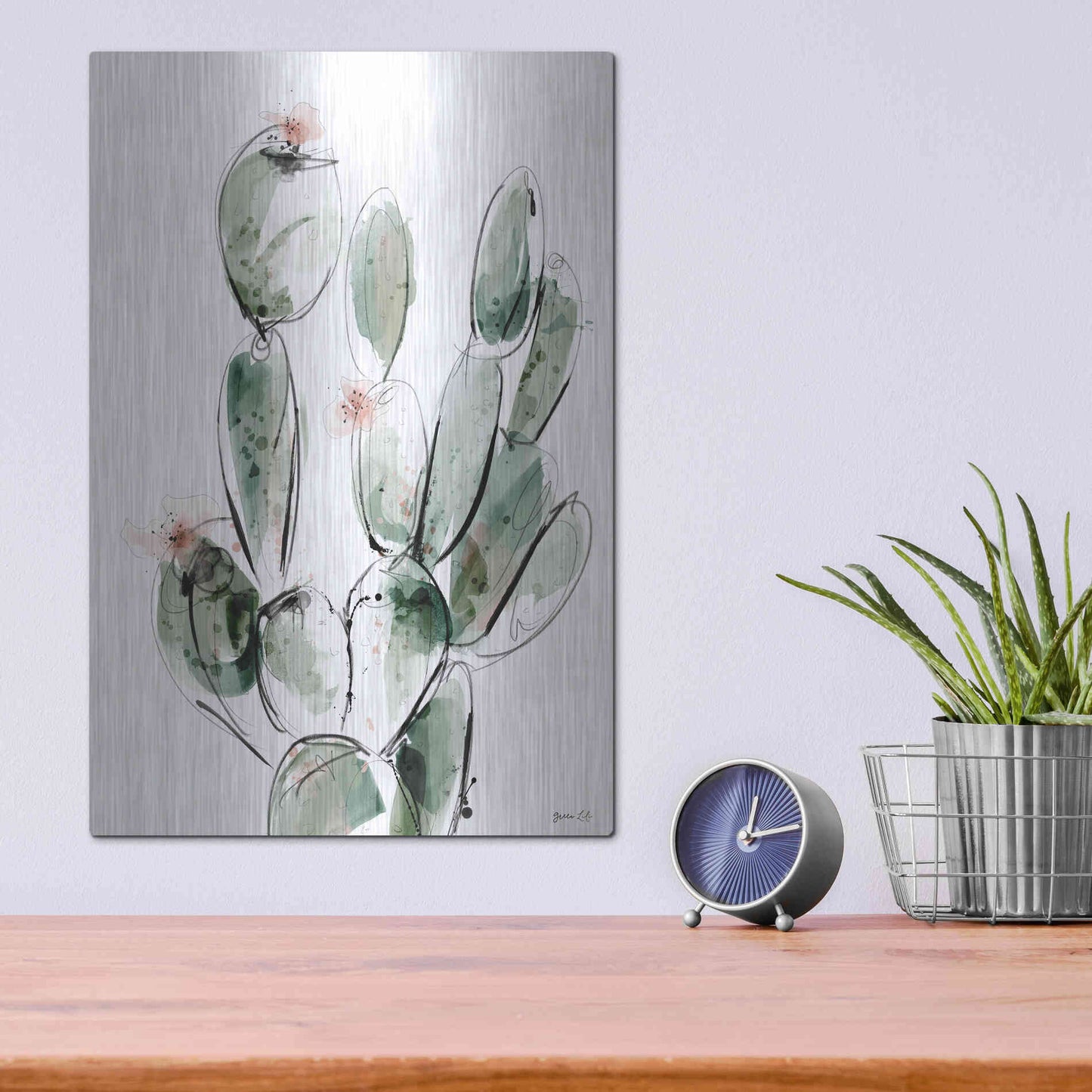 Luxe Metal Art 'Prickly Pear' by Green Lili, Metal Wall Art,12x16