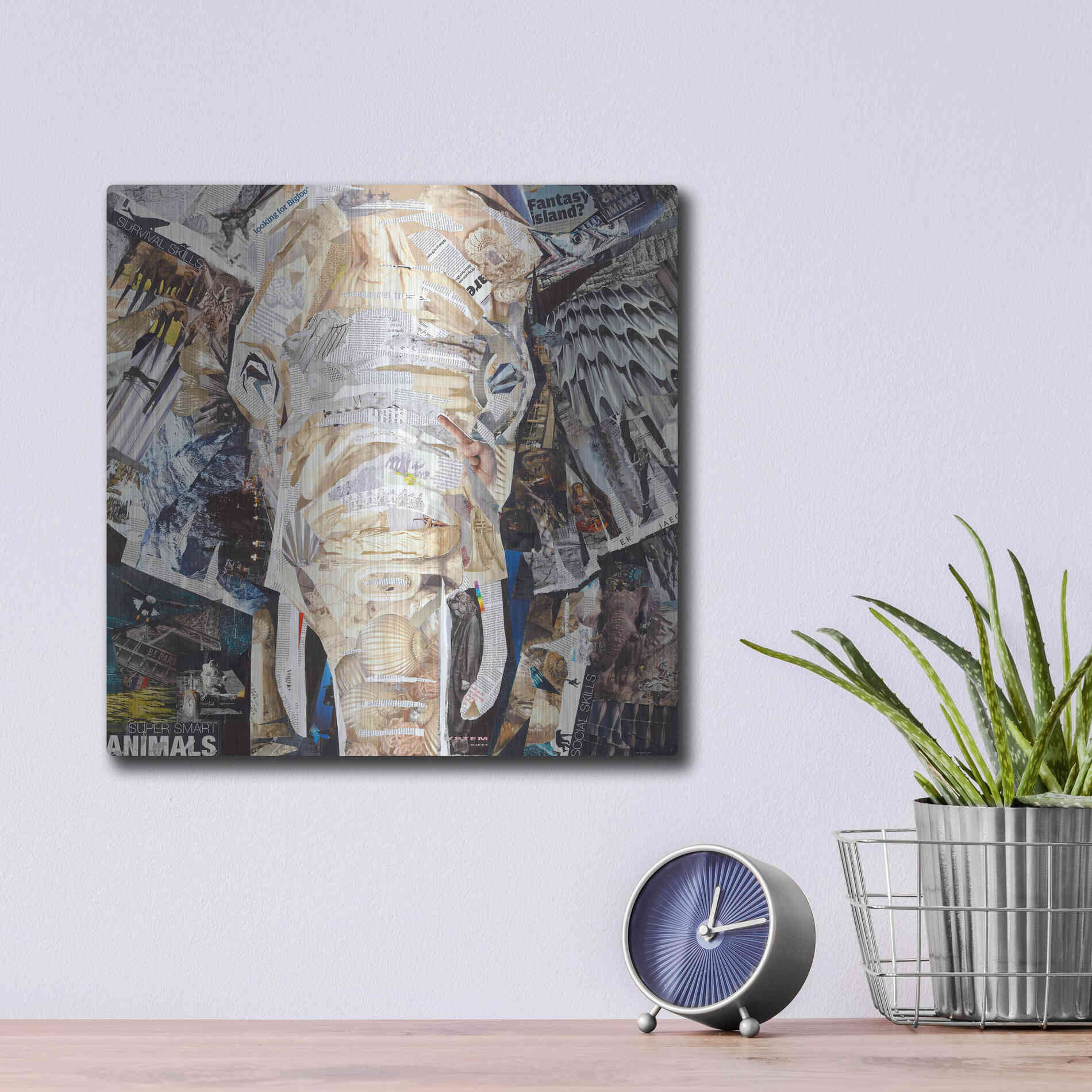 Luxe Metal Art 'Elephants Gaze' by Grey, Metal Wall Art,12x12