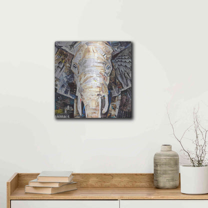 Luxe Metal Art 'Elephants Gaze' by Grey, Metal Wall Art,12x12