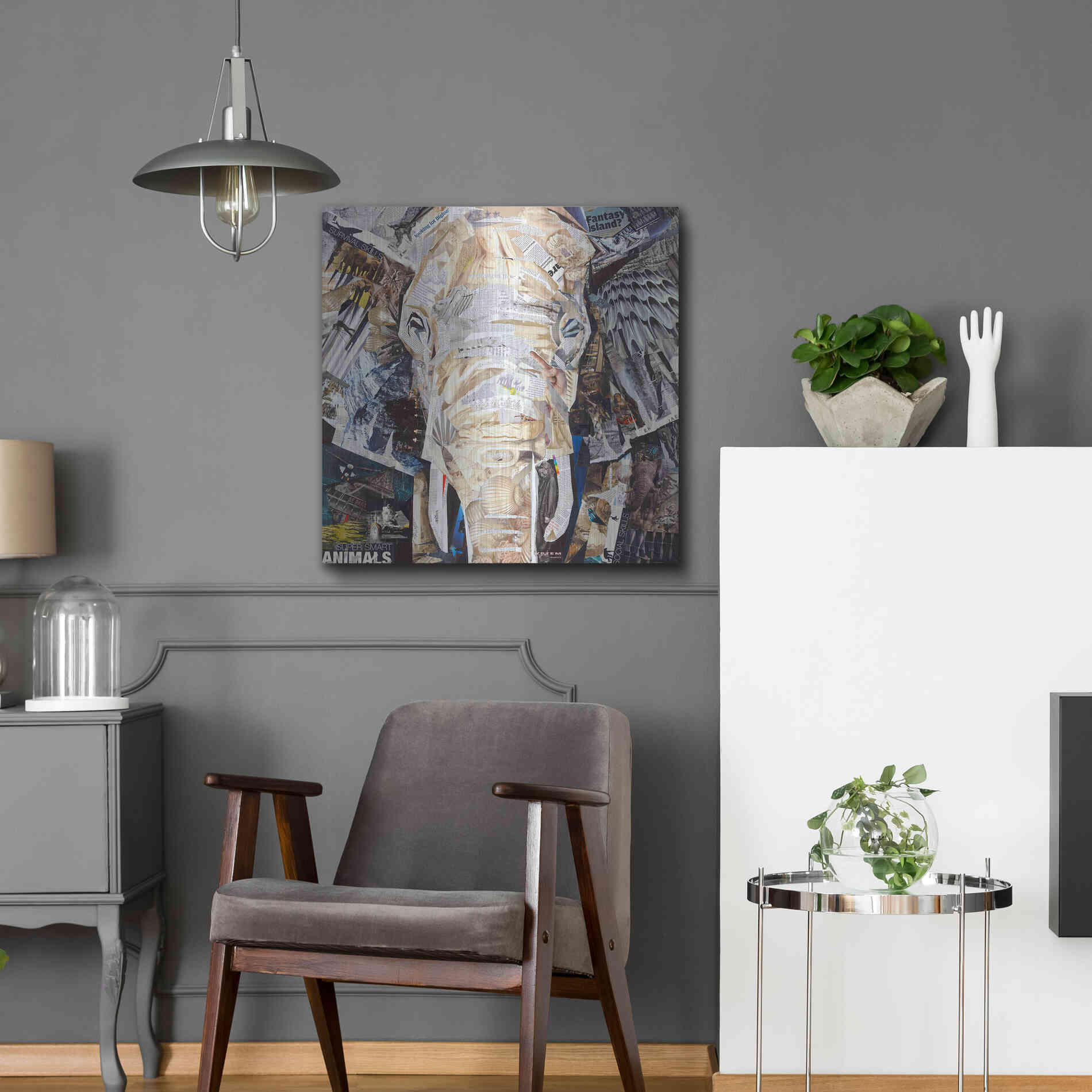 Luxe Metal Art 'Elephants Gaze' by Grey, Metal Wall Art,24x24