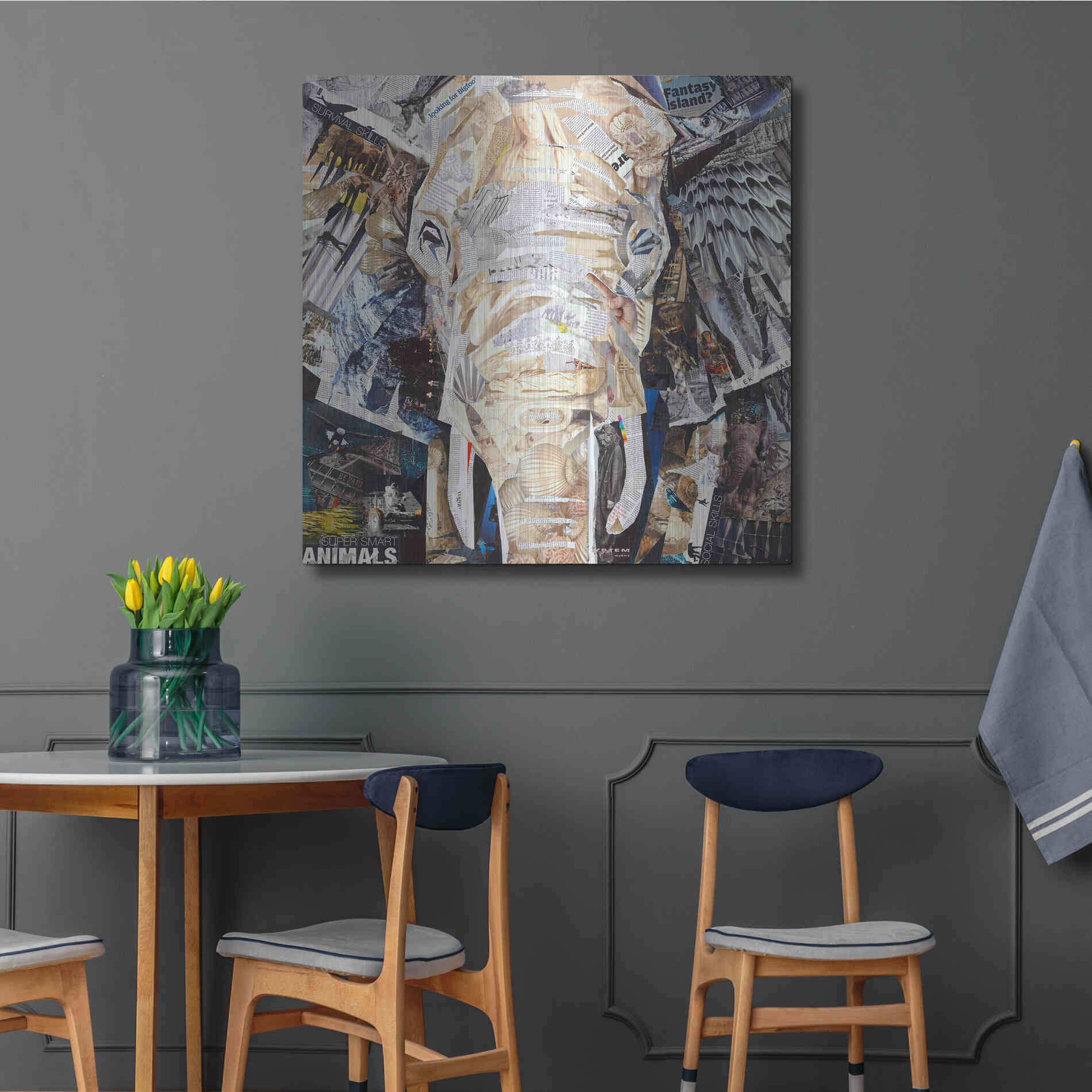 Luxe Metal Art 'Elephants Gaze' by Grey, Metal Wall Art,36x36