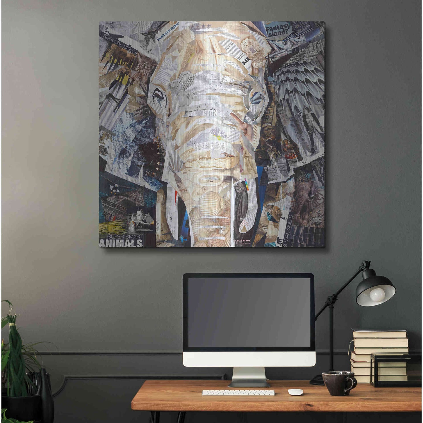 Luxe Metal Art 'Elephants Gaze' by Grey, Metal Wall Art,36x36