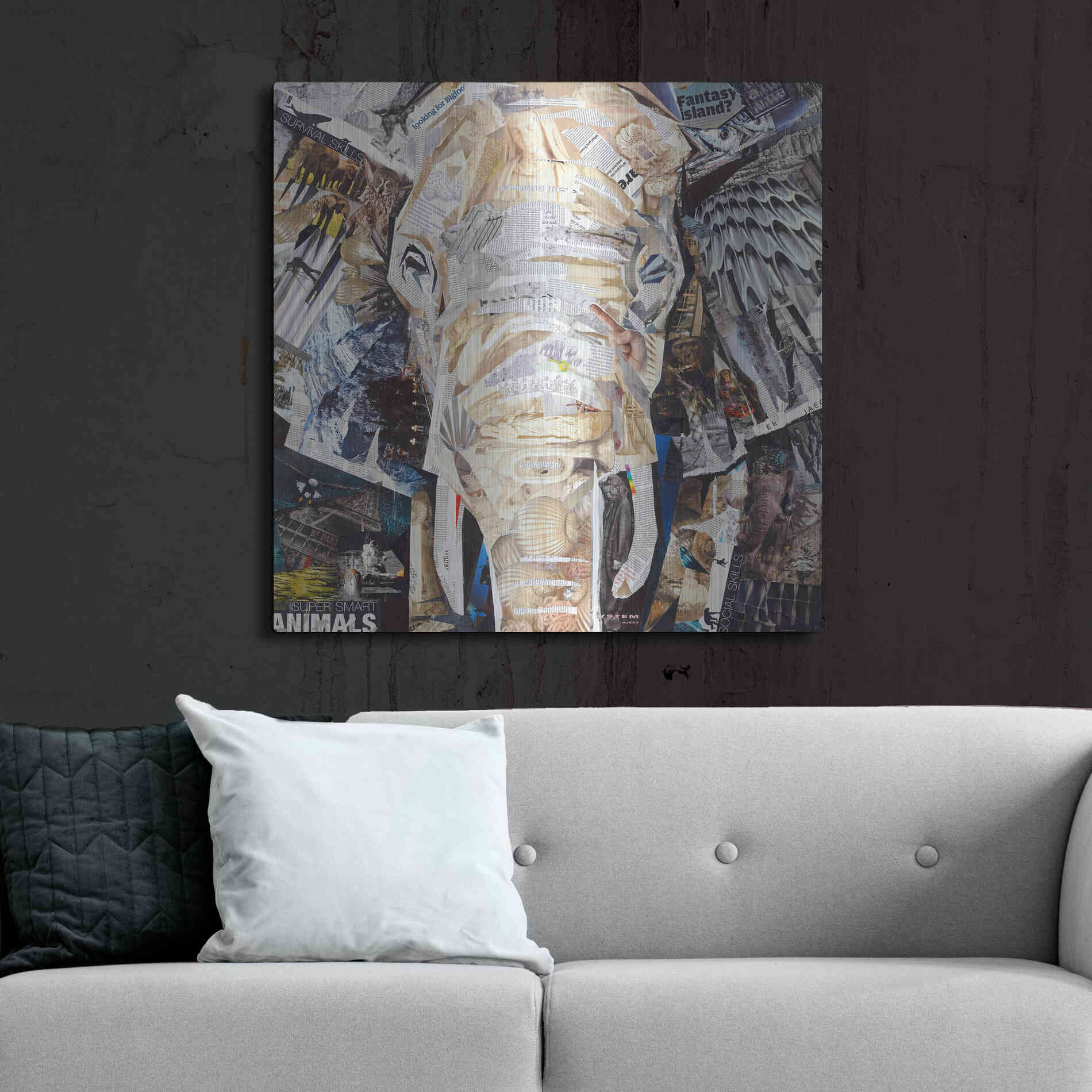 Luxe Metal Art 'Elephants Gaze' by Grey, Metal Wall Art,36x36