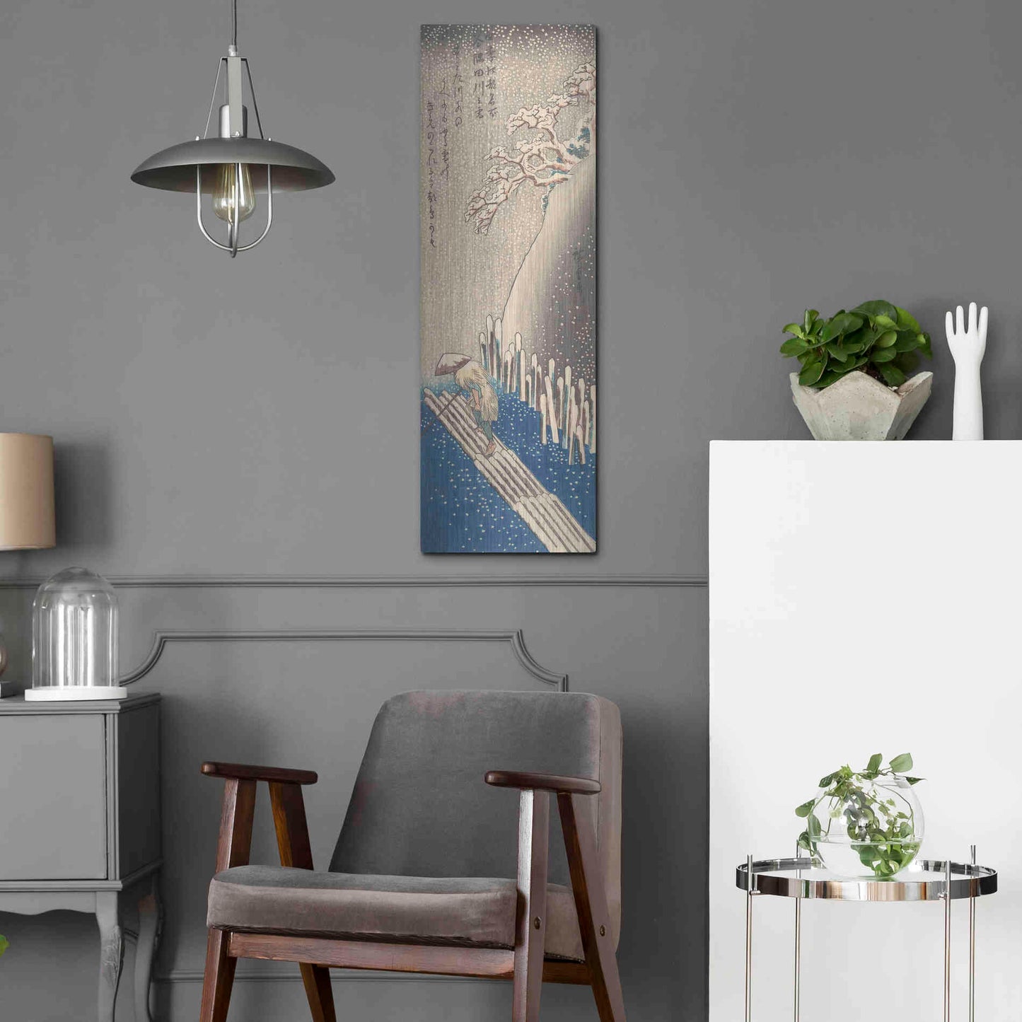 Luxe Metal Art 'Sumida River in the Snow' by Hiroshige, Metal Wall Art,12x36