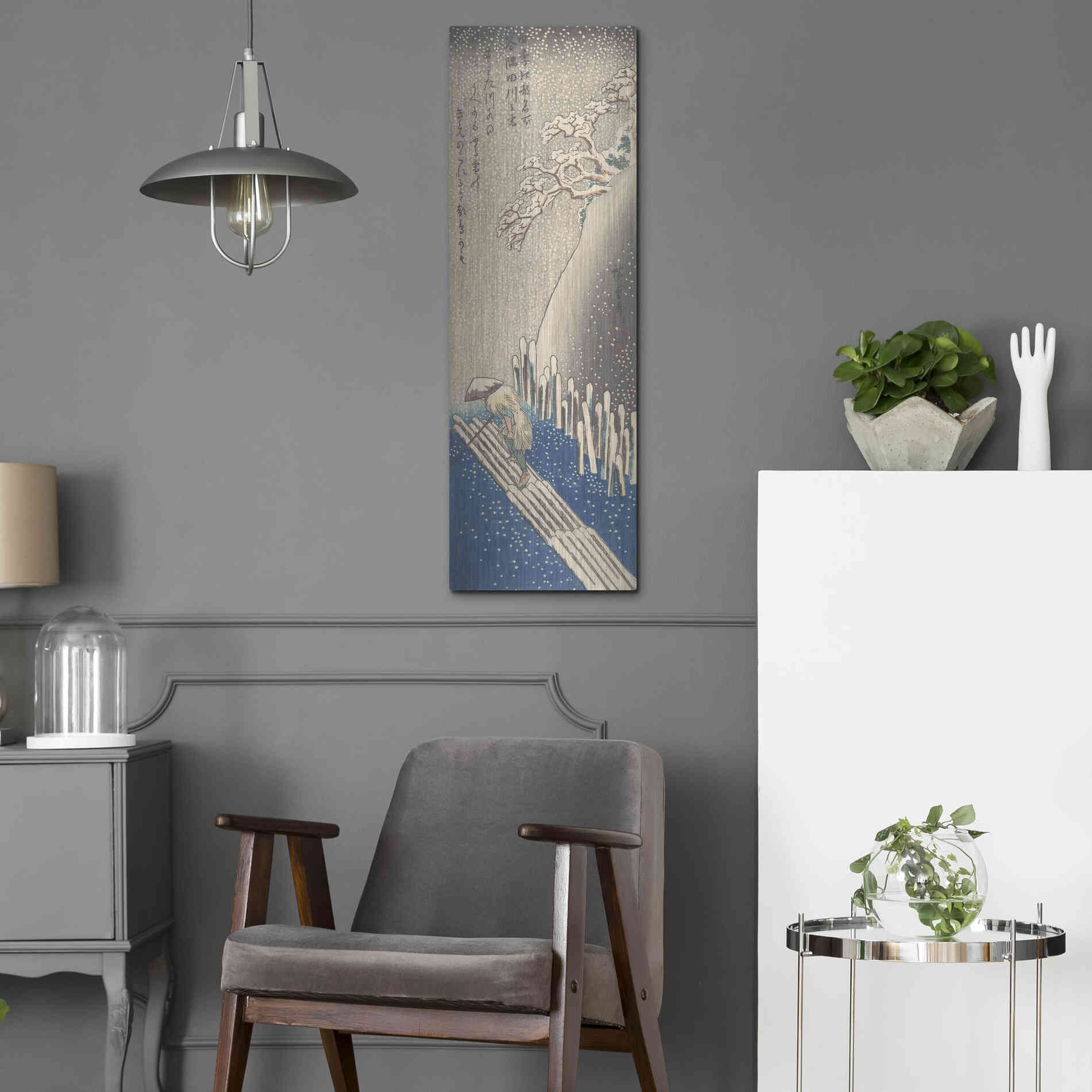 Luxe Metal Art 'Sumida River in the Snow' by Hiroshige, Metal Wall Art,12x36