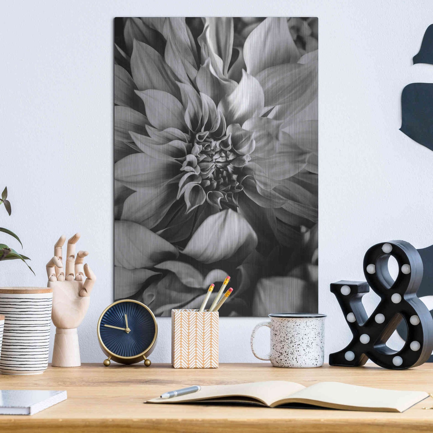 Luxe Metal Art 'B&W Flower 4' by Incado, Metal Wall Art,12x16