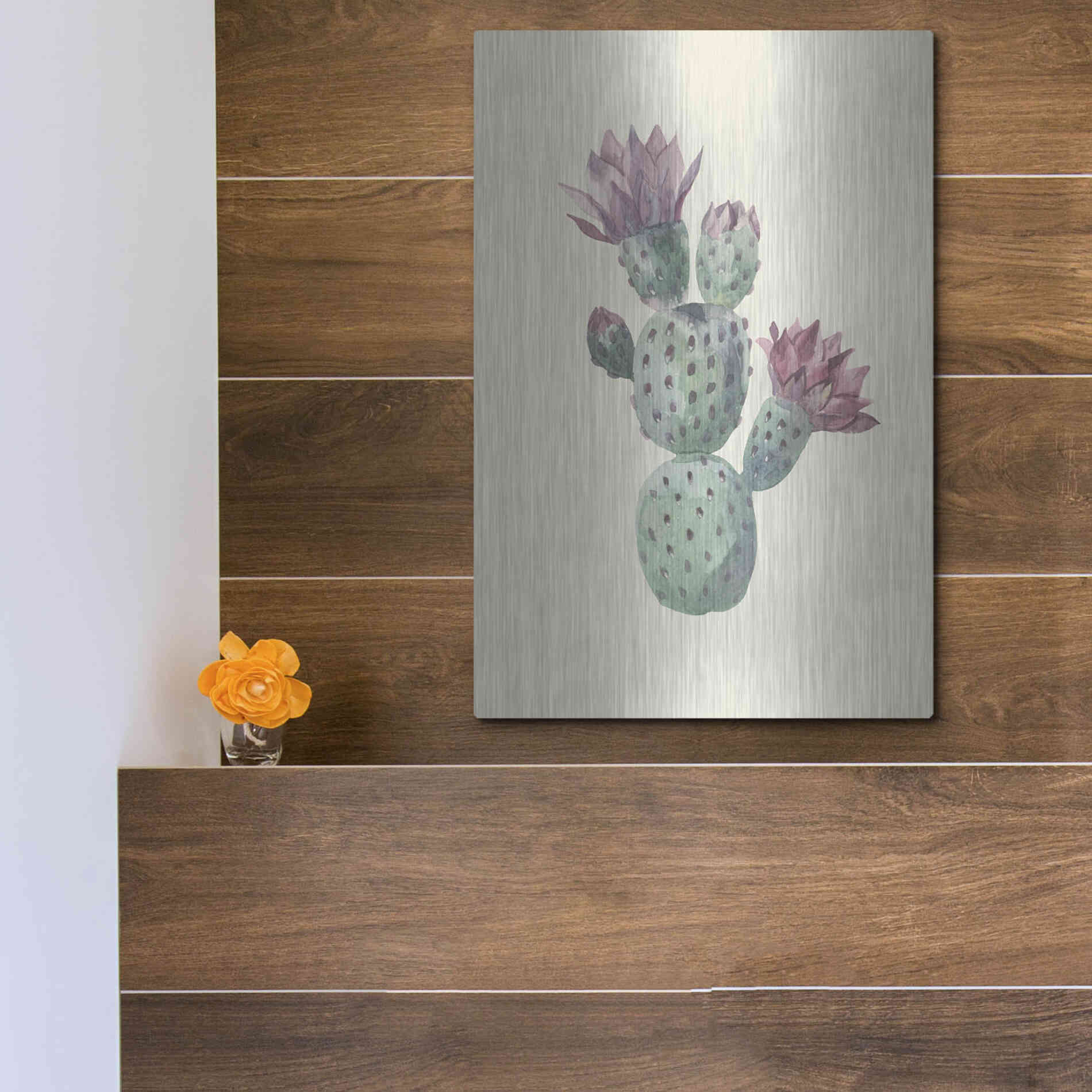 Luxe Metal Art 'Cactus on Yellow' by Incado, Metal Wall Art,12x16