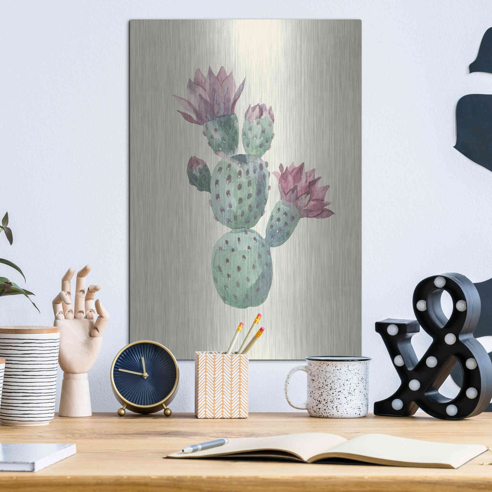 Luxe Metal Art 'Cactus on Yellow' by Incado, Metal Wall Art,12x16