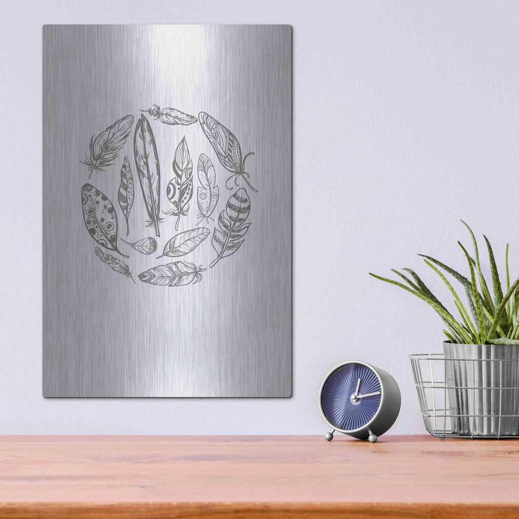 Luxe Metal Art 'Feather Circle' by Incado, Metal Wall Art,12x16