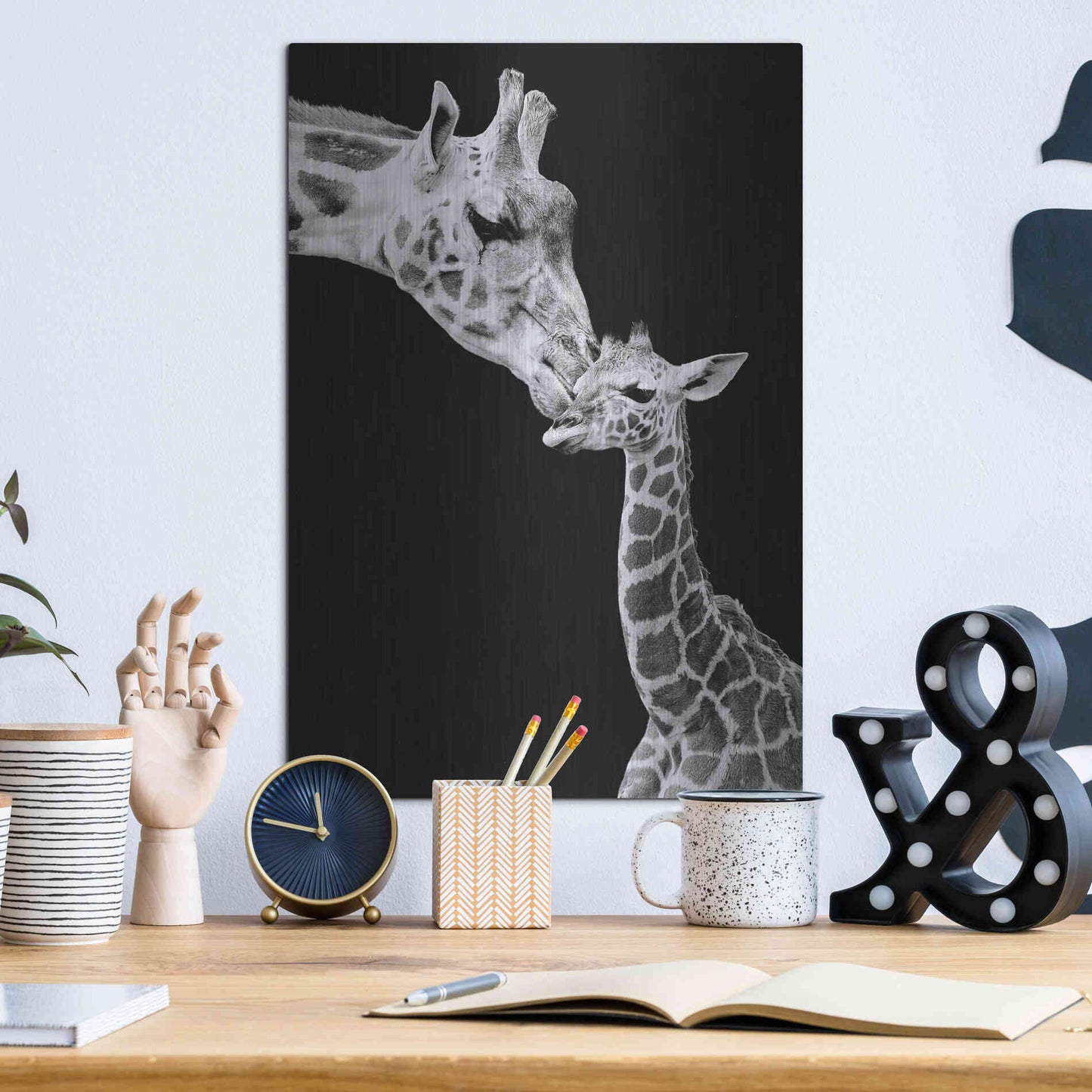 Luxe Metal Art 'First Love - Giraffe' by Incado, Metal Wall Art,12x16