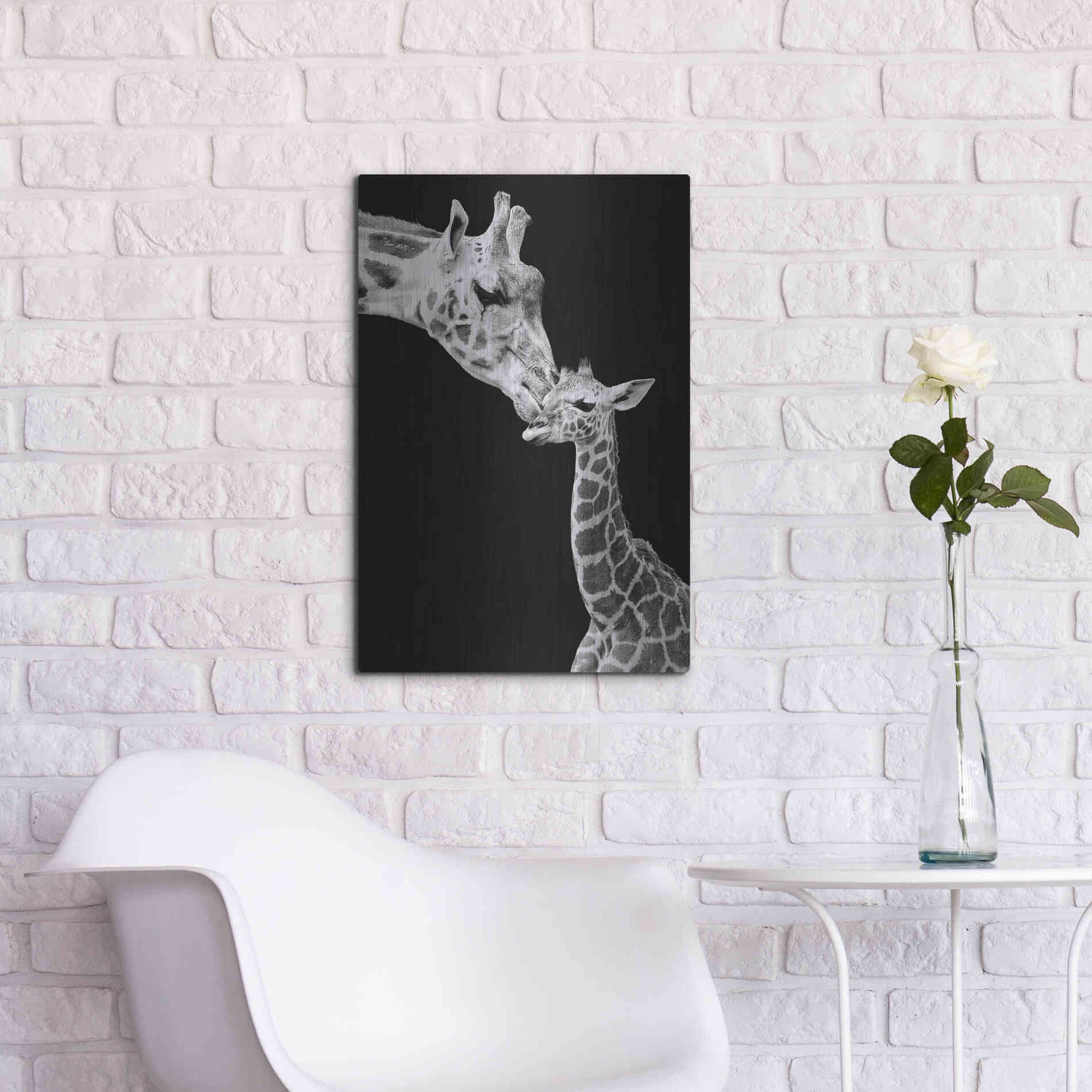 Luxe Metal Art 'First Love - Giraffe' by Incado, Metal Wall Art,16x24
