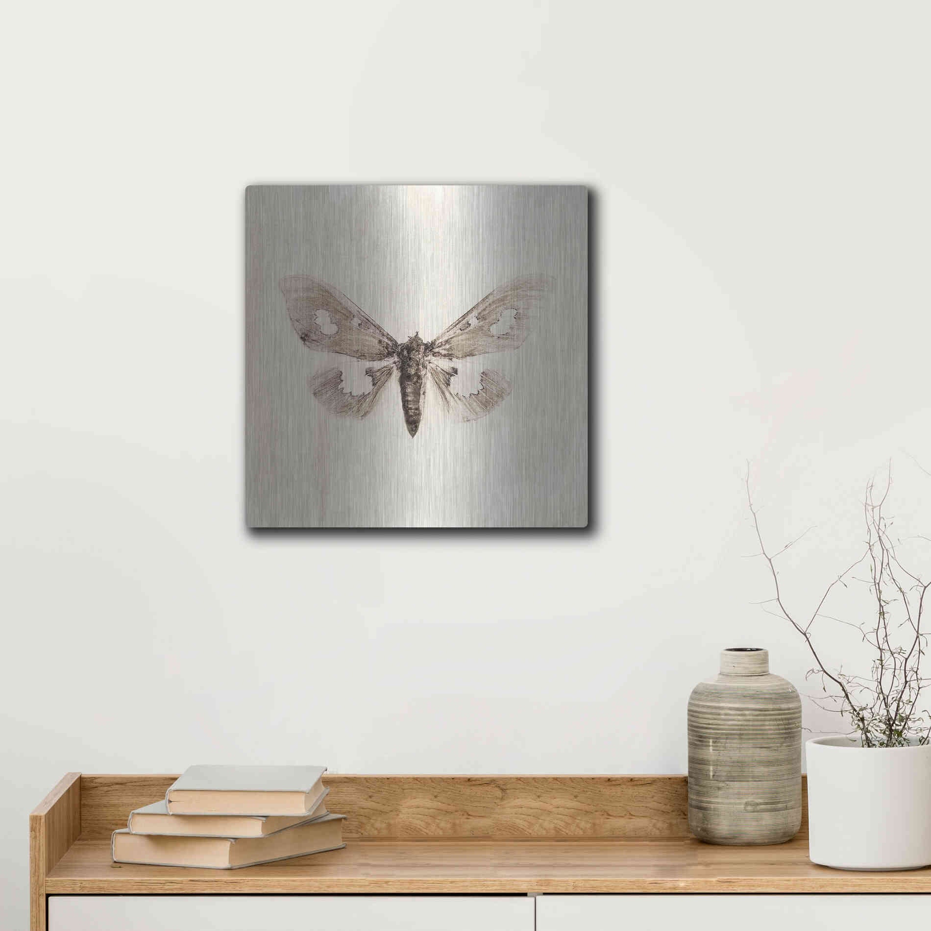 Luxe Metal Art 'Sepia Moth' by Incado, Metal Wall Art,12x12