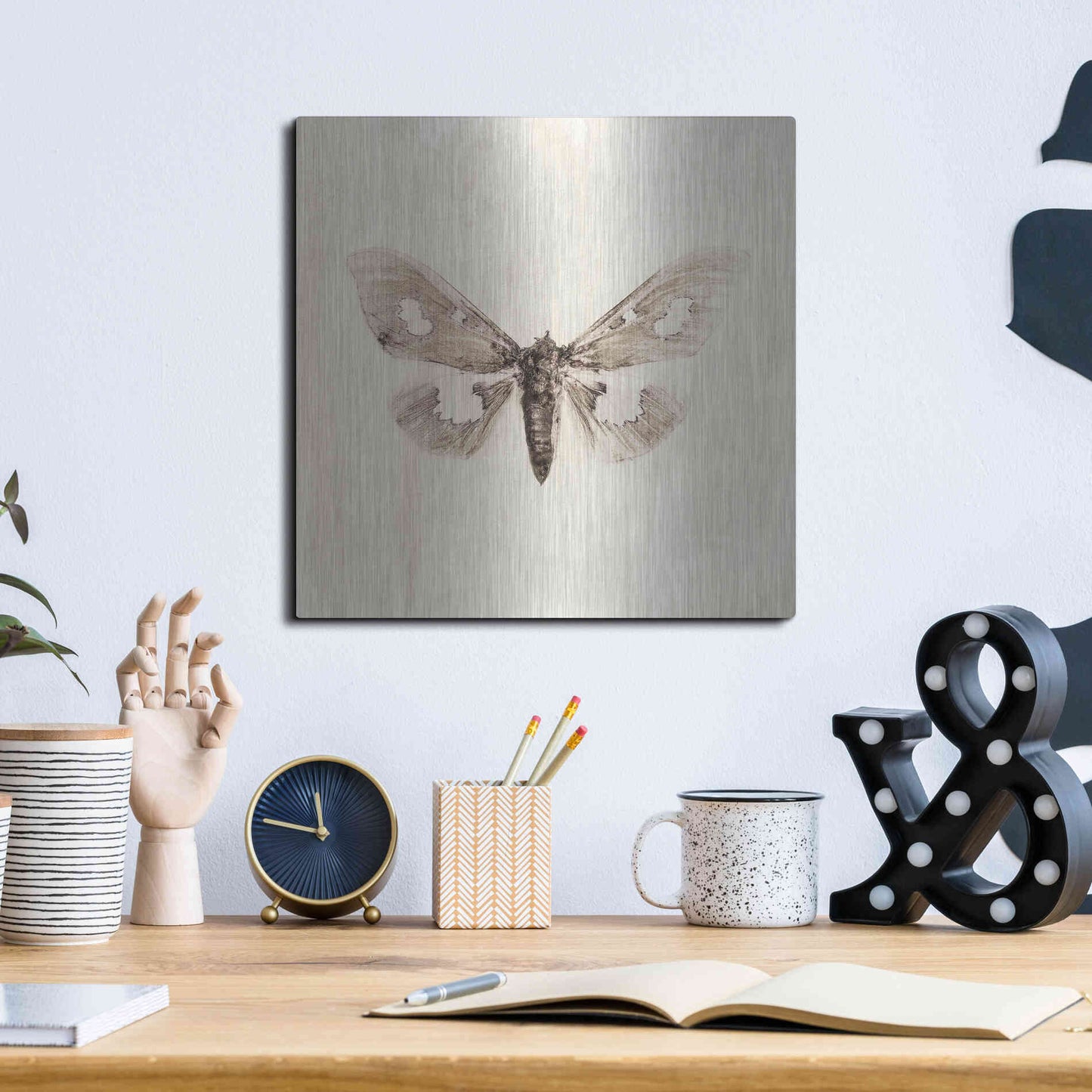 Luxe Metal Art 'Sepia Moth' by Incado, Metal Wall Art,12x12