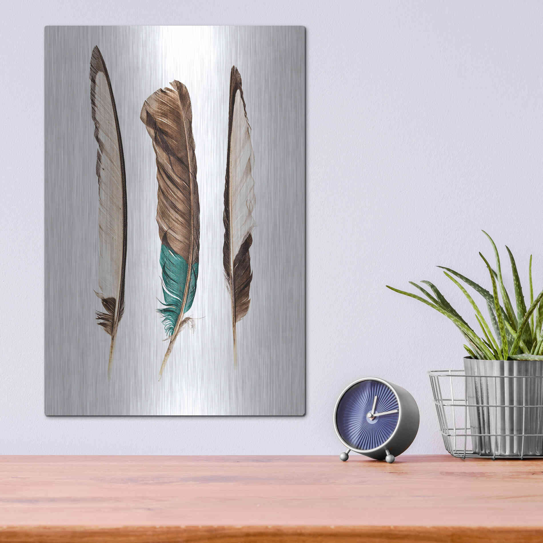 Luxe Metal Art 'Three Feathers' by Incado, Metal Wall Art,12x16