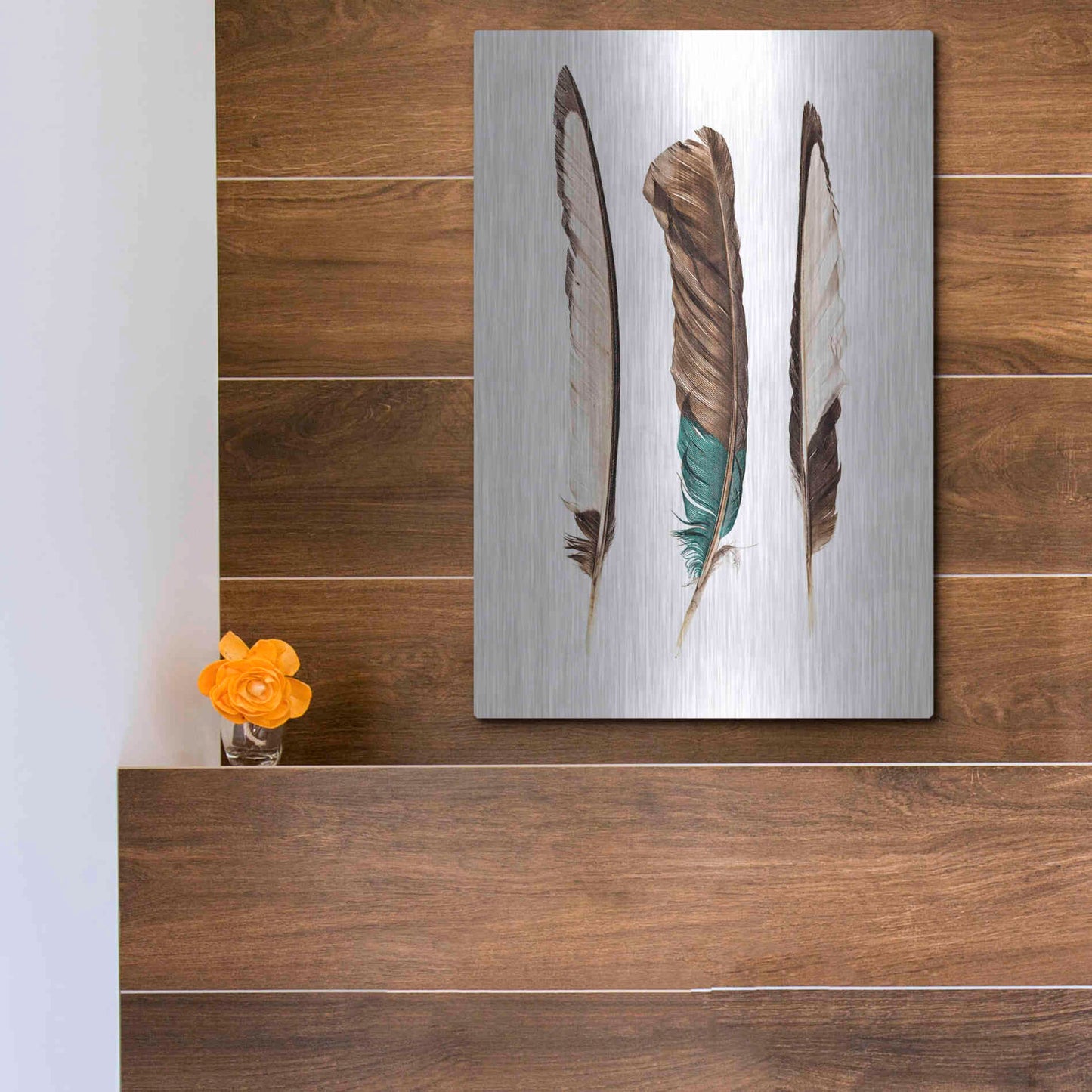 Luxe Metal Art 'Three Feathers' by Incado, Metal Wall Art,12x16