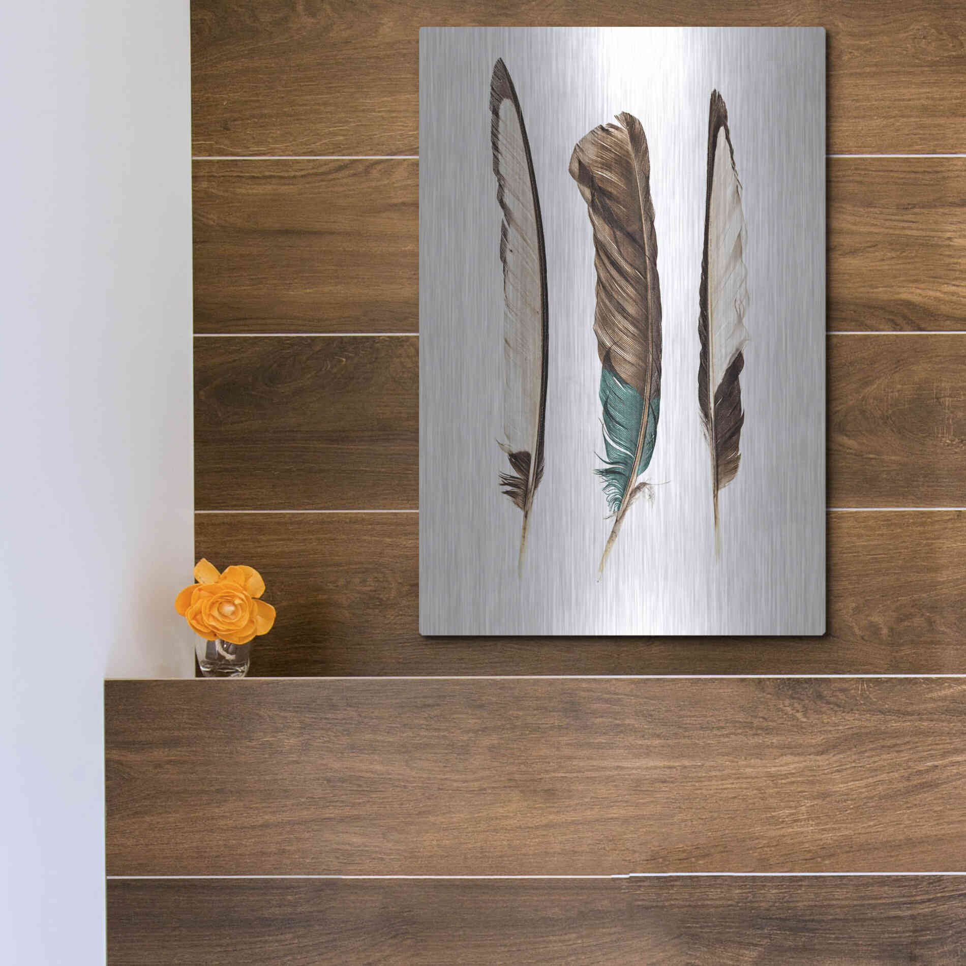 Luxe Metal Art 'Three Feathers' by Incado, Metal Wall Art,12x16
