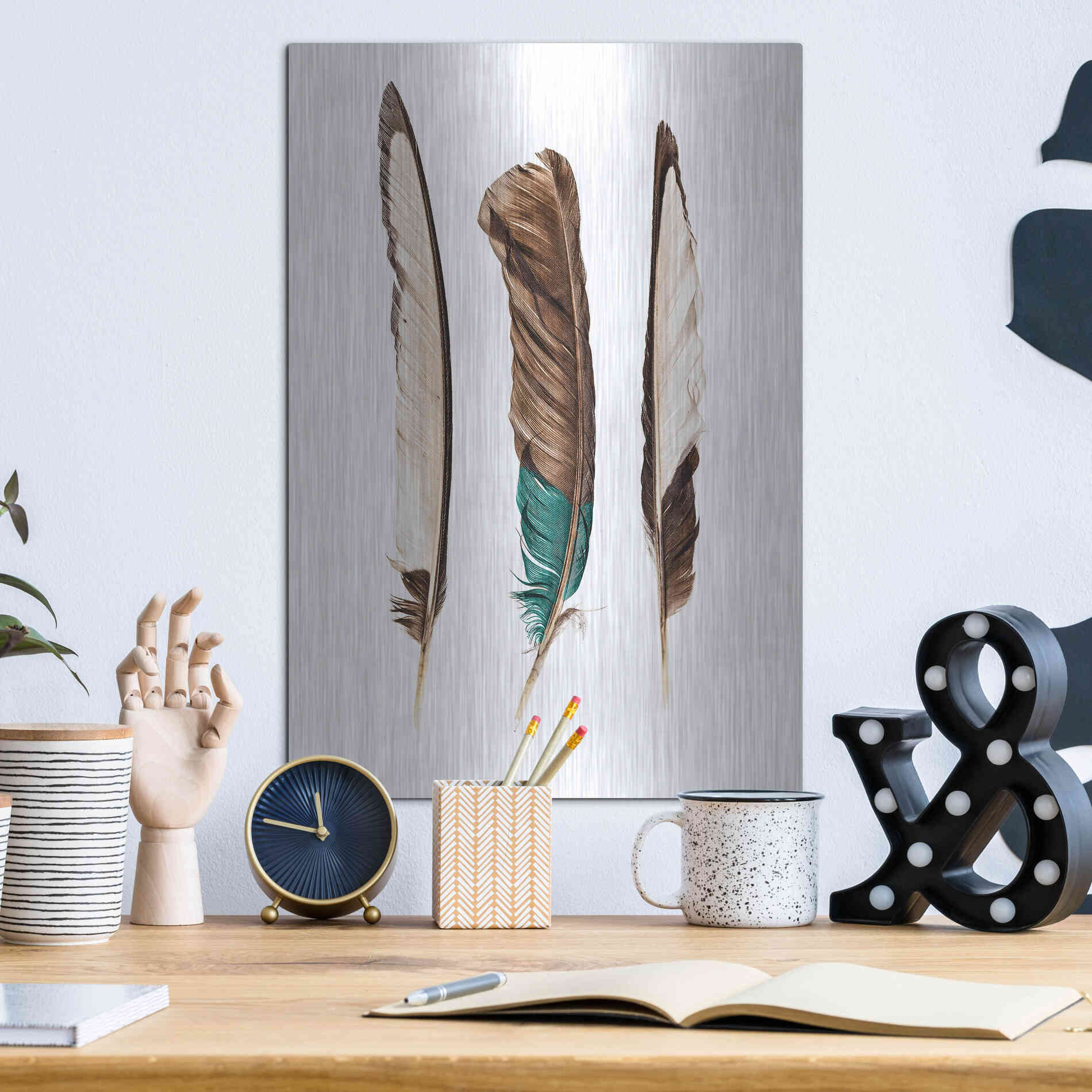 Luxe Metal Art 'Three Feathers' by Incado, Metal Wall Art,12x16