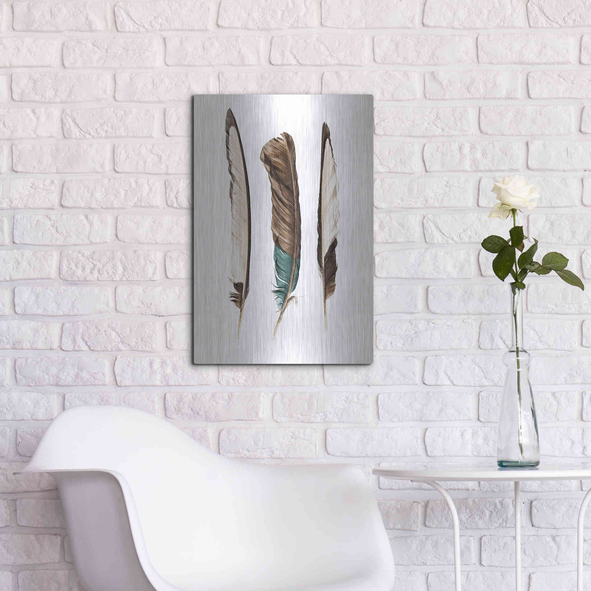 Luxe Metal Art 'Three Feathers' by Incado, Metal Wall Art,16x24