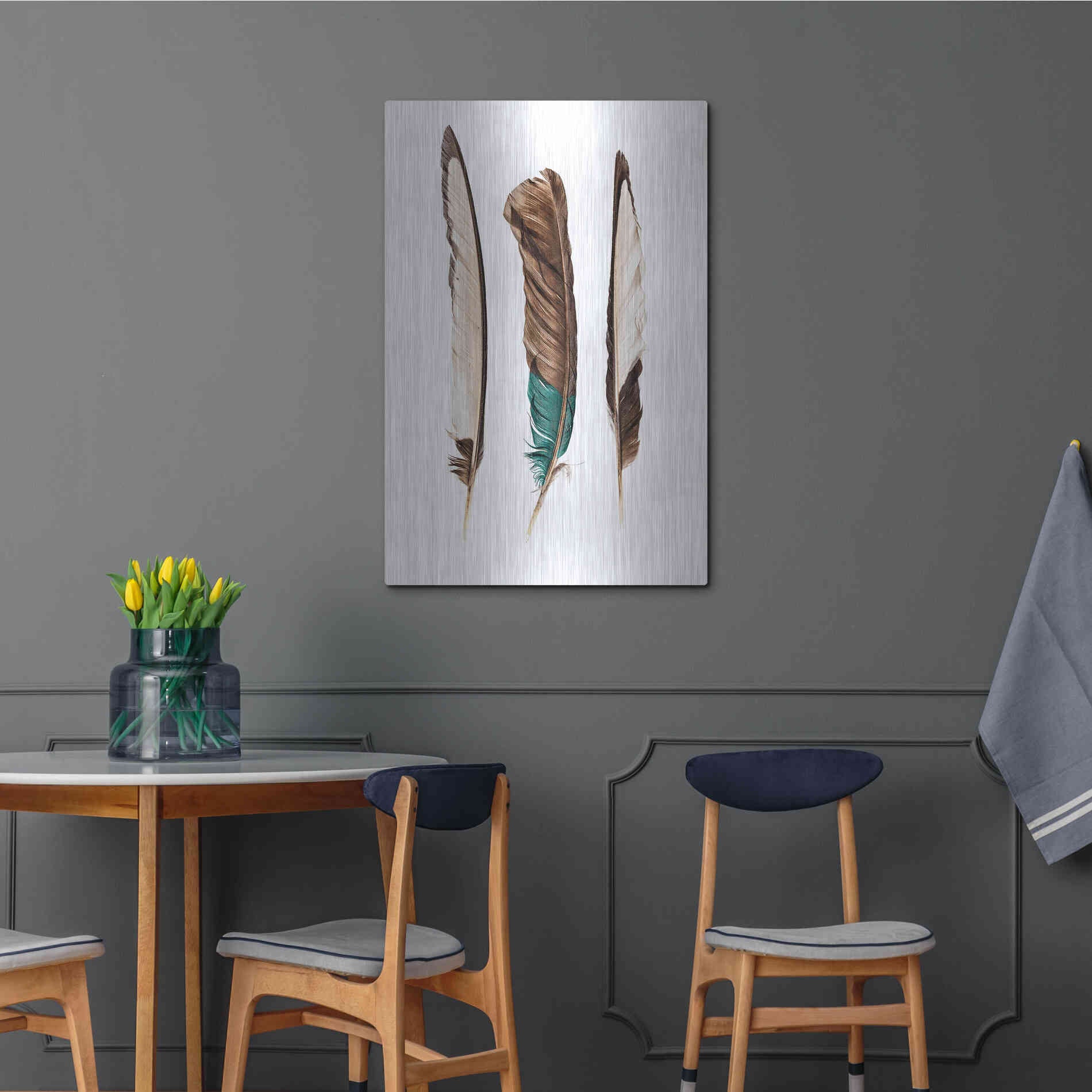 Luxe Metal Art 'Three Feathers' by Incado, Metal Wall Art,24x36