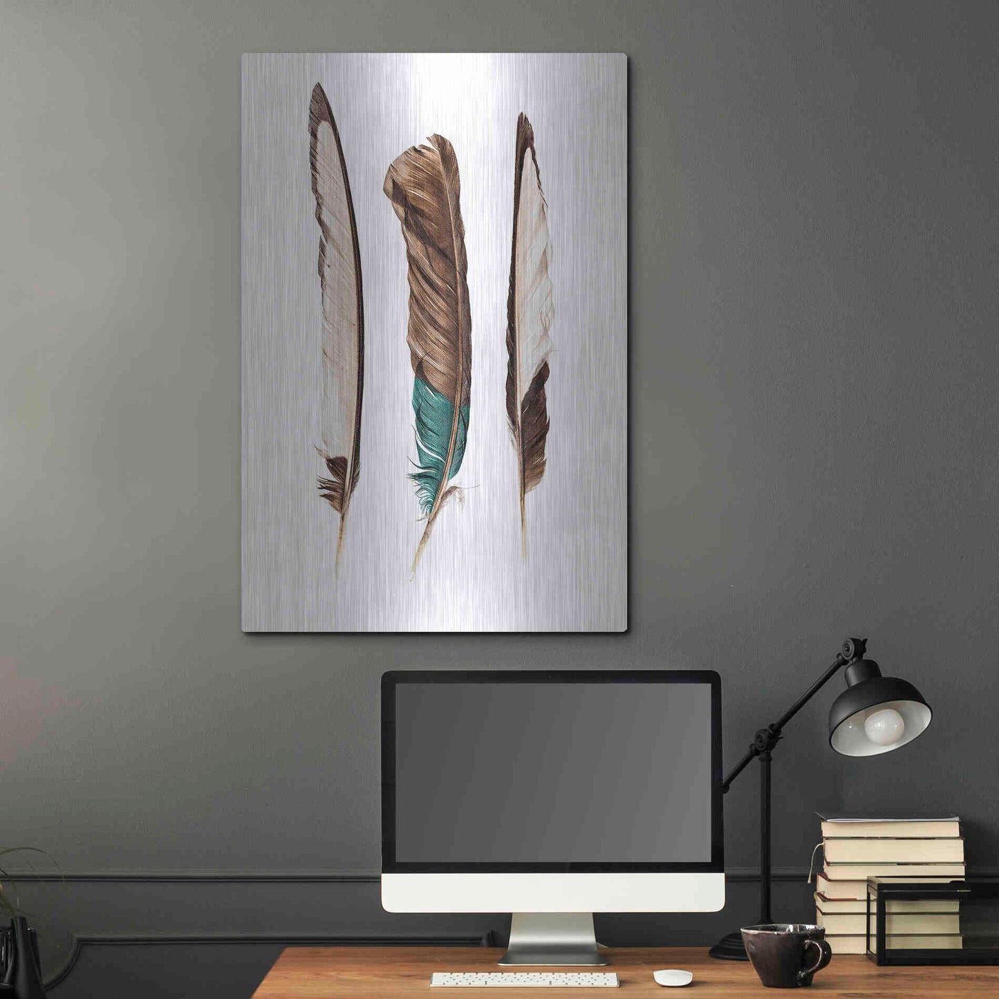 Luxe Metal Art 'Three Feathers' by Incado, Metal Wall Art,24x36