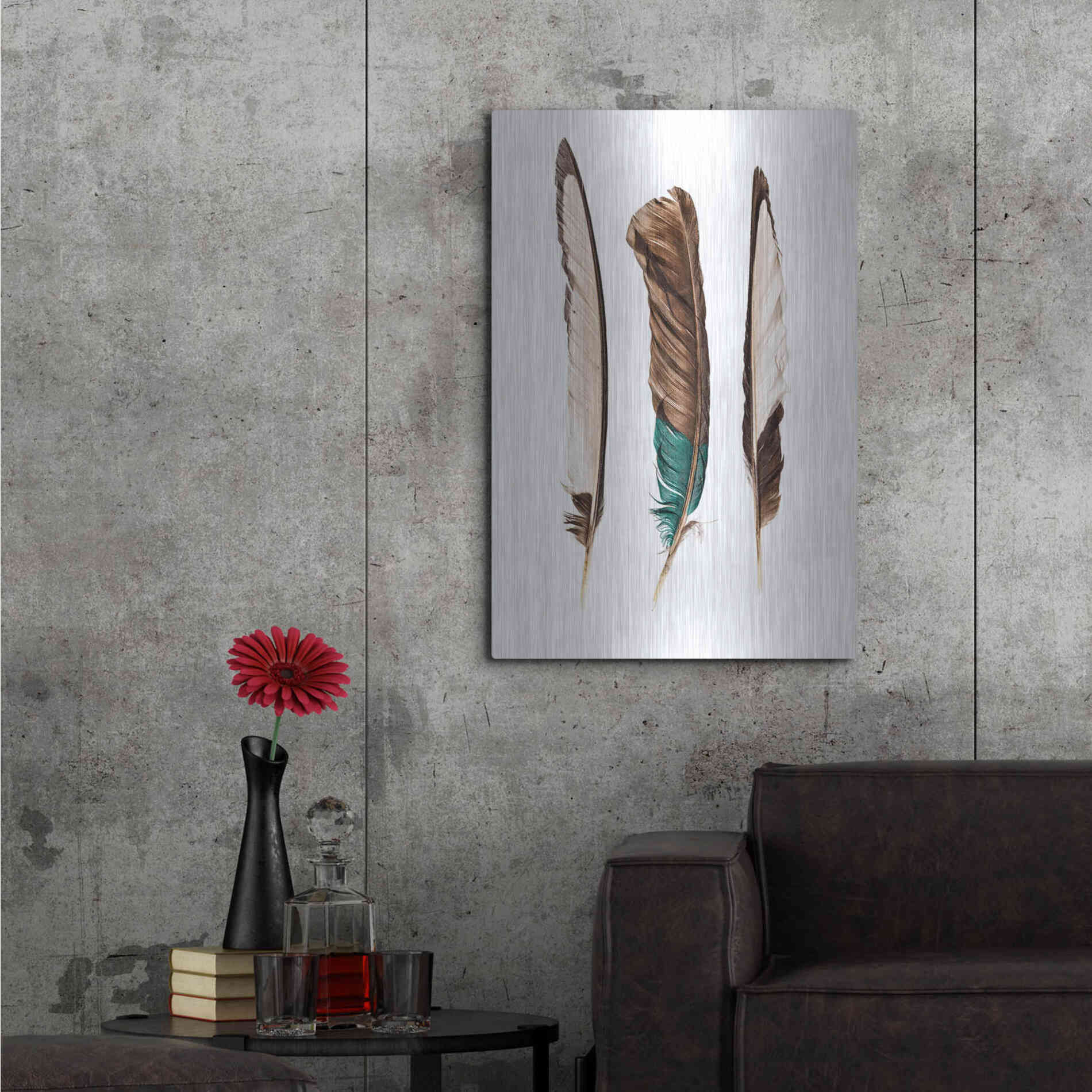 Luxe Metal Art 'Three Feathers' by Incado, Metal Wall Art,24x36