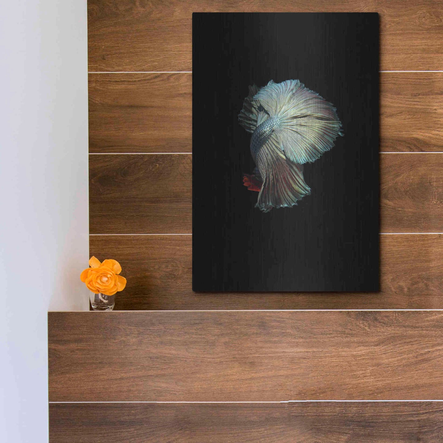 Luxe Metal Art 'Turquoise and Red Betta' by Incado, Metal Wall Art,12x16