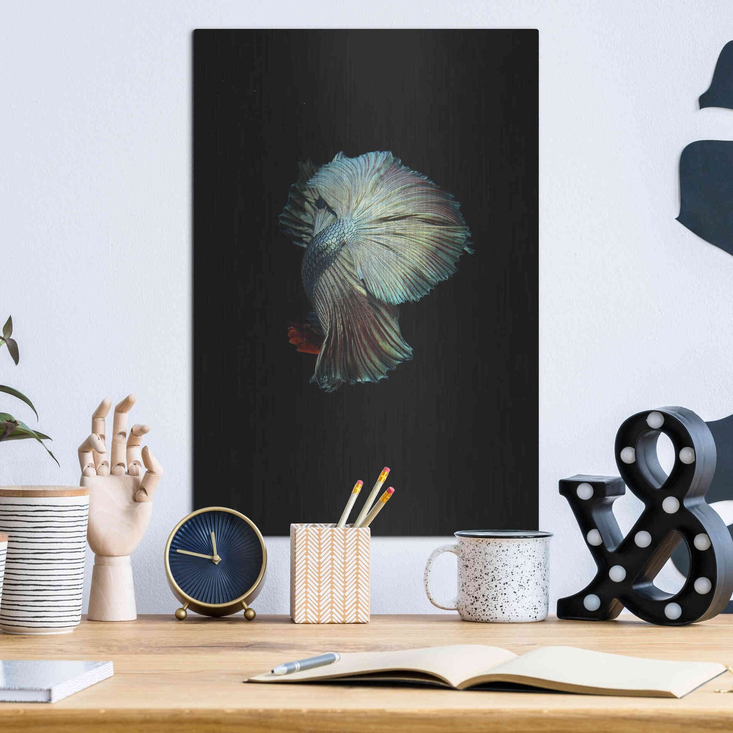 Luxe Metal Art 'Turquoise and Red Betta' by Incado, Metal Wall Art,12x16