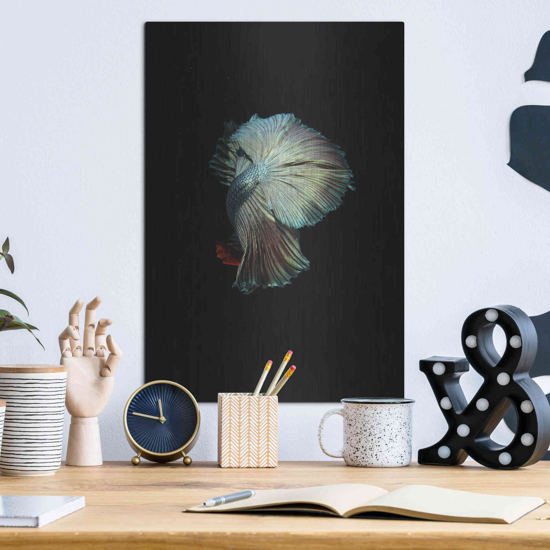 Luxe Metal Art 'Turquoise and Red Betta' by Incado, Metal Wall Art,12x16