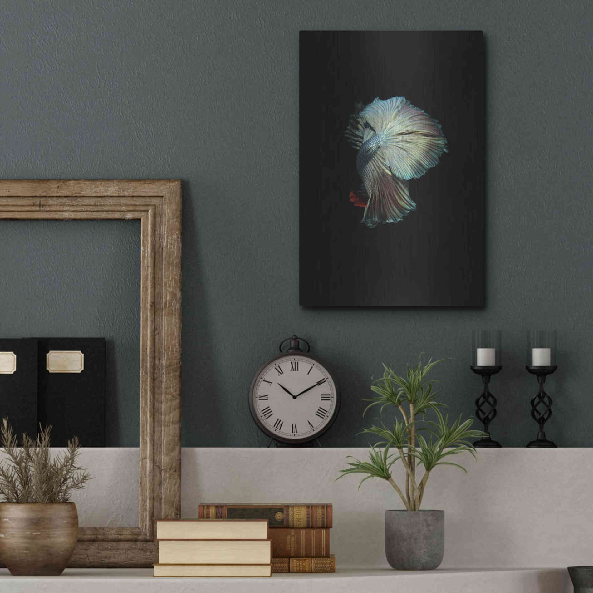 Luxe Metal Art 'Turquoise and Red Betta' by Incado, Metal Wall Art,12x16