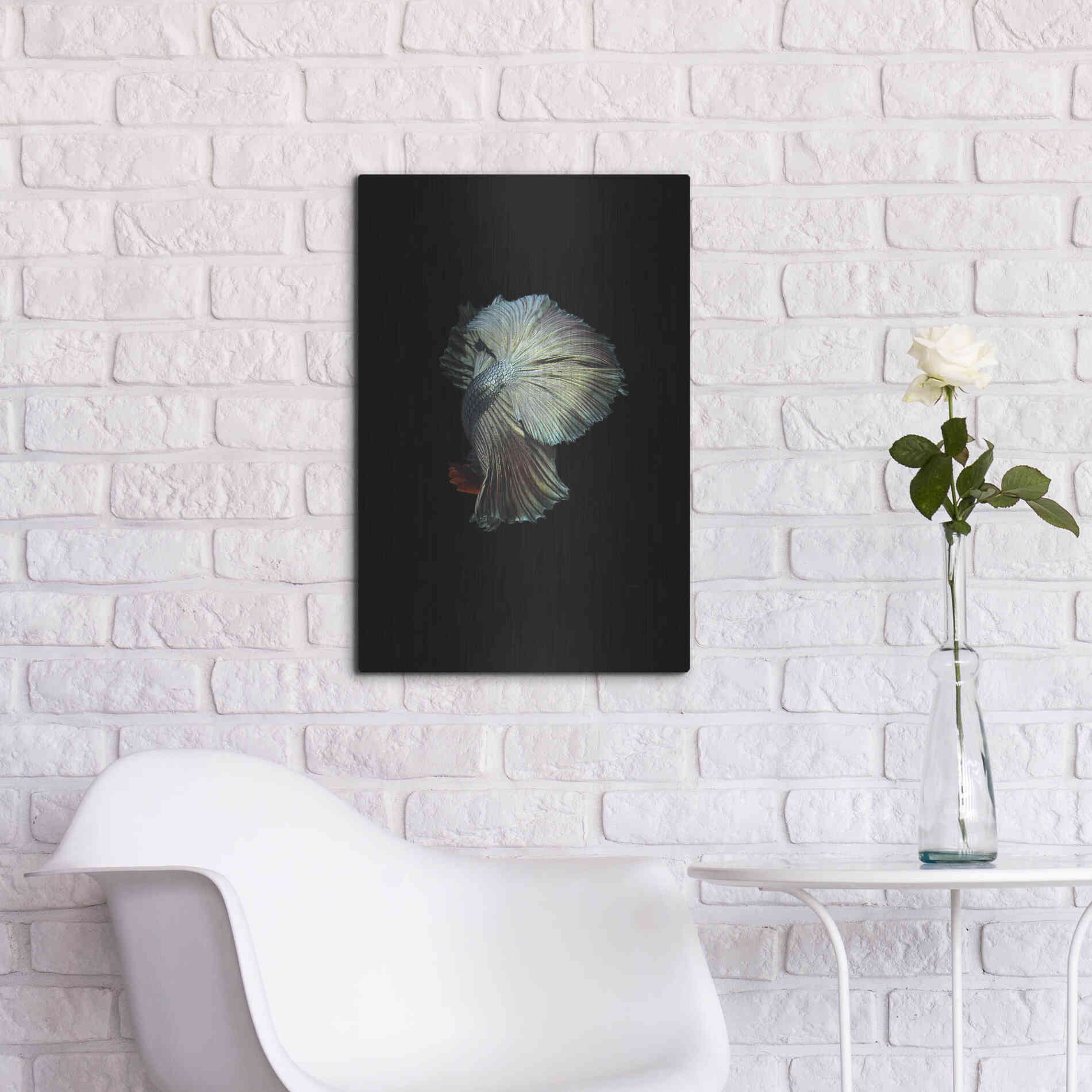 Luxe Metal Art 'Turquoise and Red Betta' by Incado, Metal Wall Art,16x24